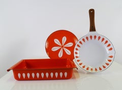 Cathrineholm Orange Lotus 3-Piece Enamel Kitchenware Grete Prytz Norway, 1950s