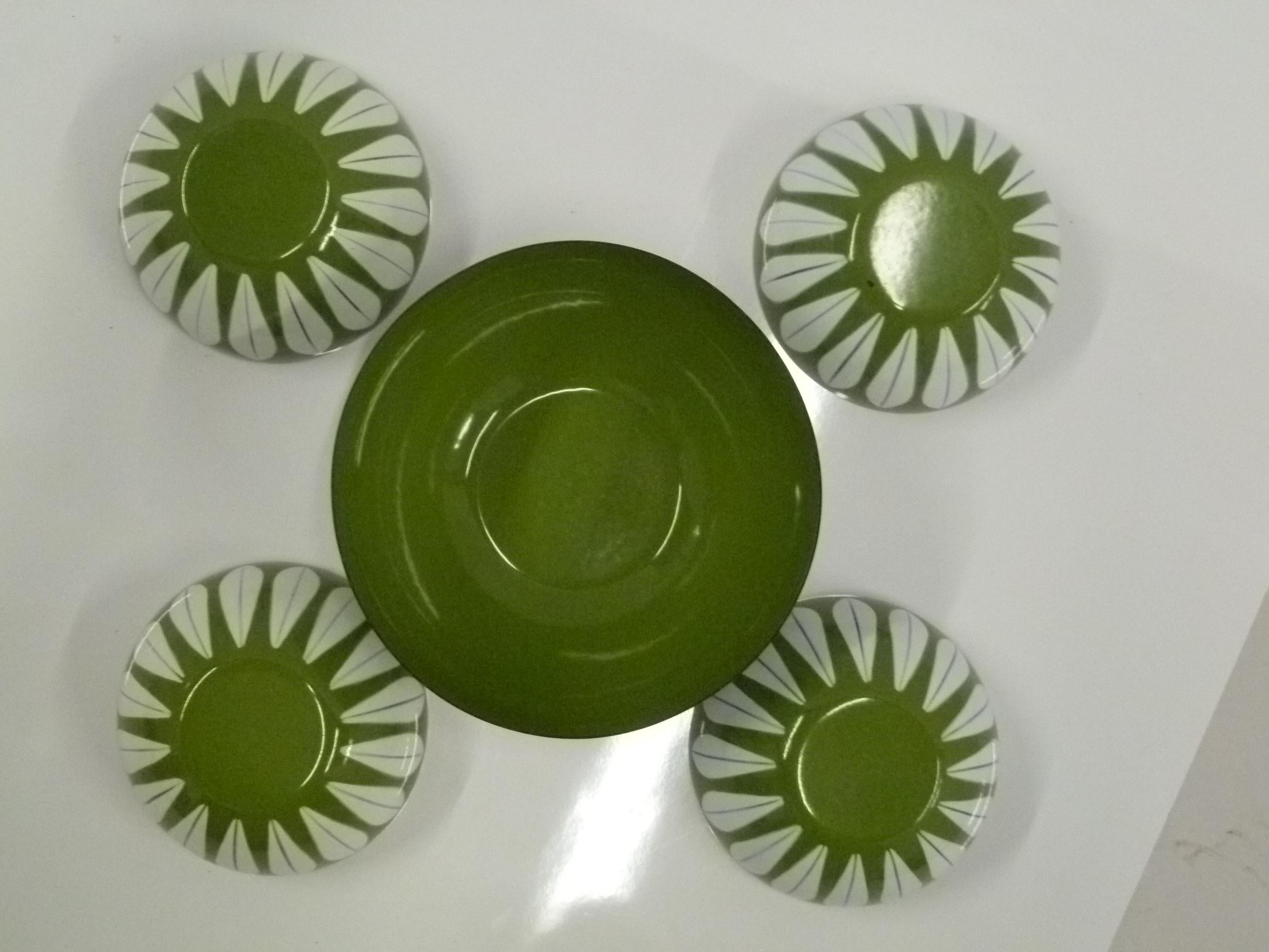 Norwegian Cathrineholm Serving Set of 5 Vessels for Salad N Tidbits Lotus Pattern, Norway