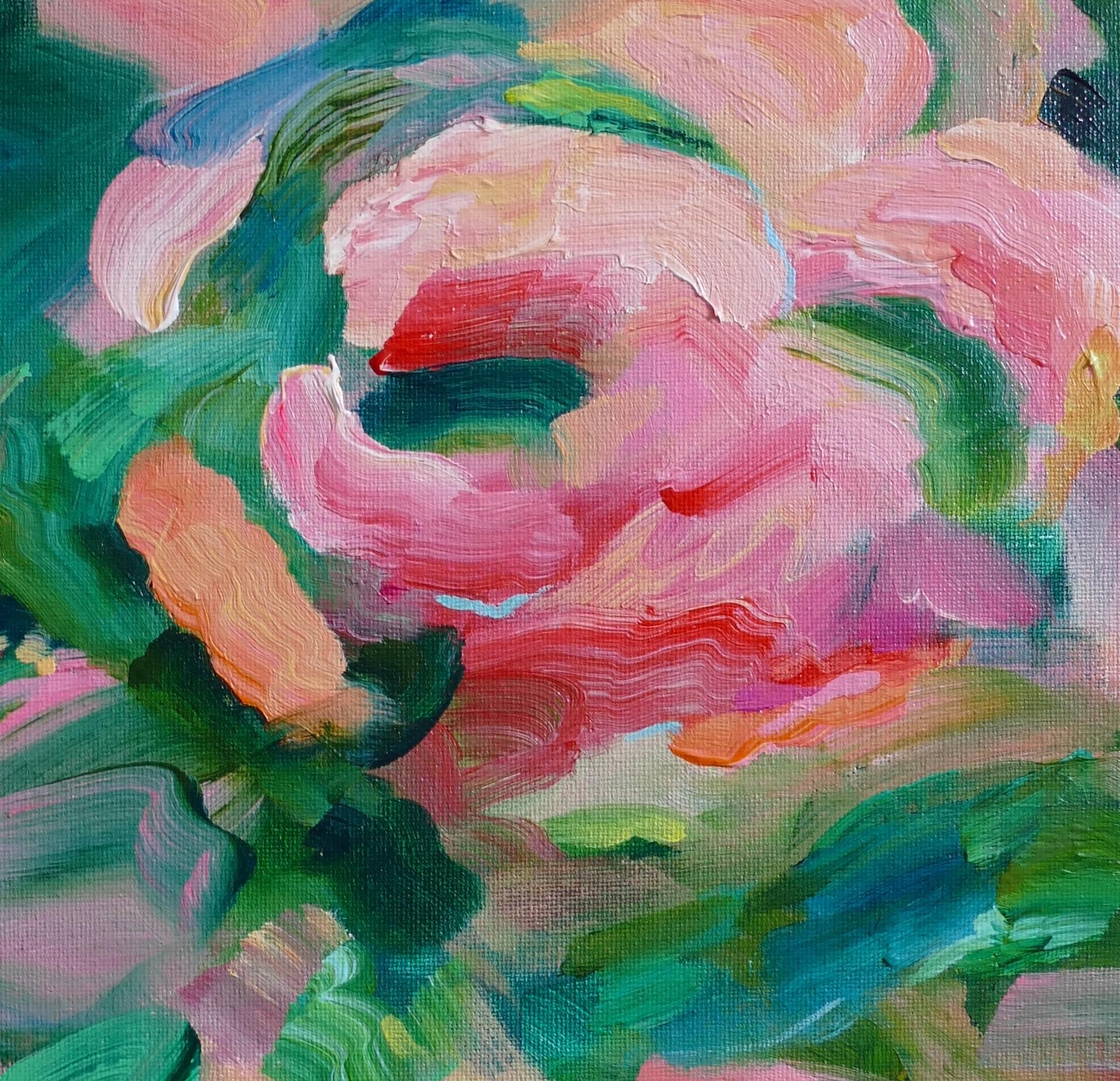 Alanna Eakin, eau de rose, peinture abstraite originale de nature morte, art floral - Gris Abstract Painting par Cathryn Jeff