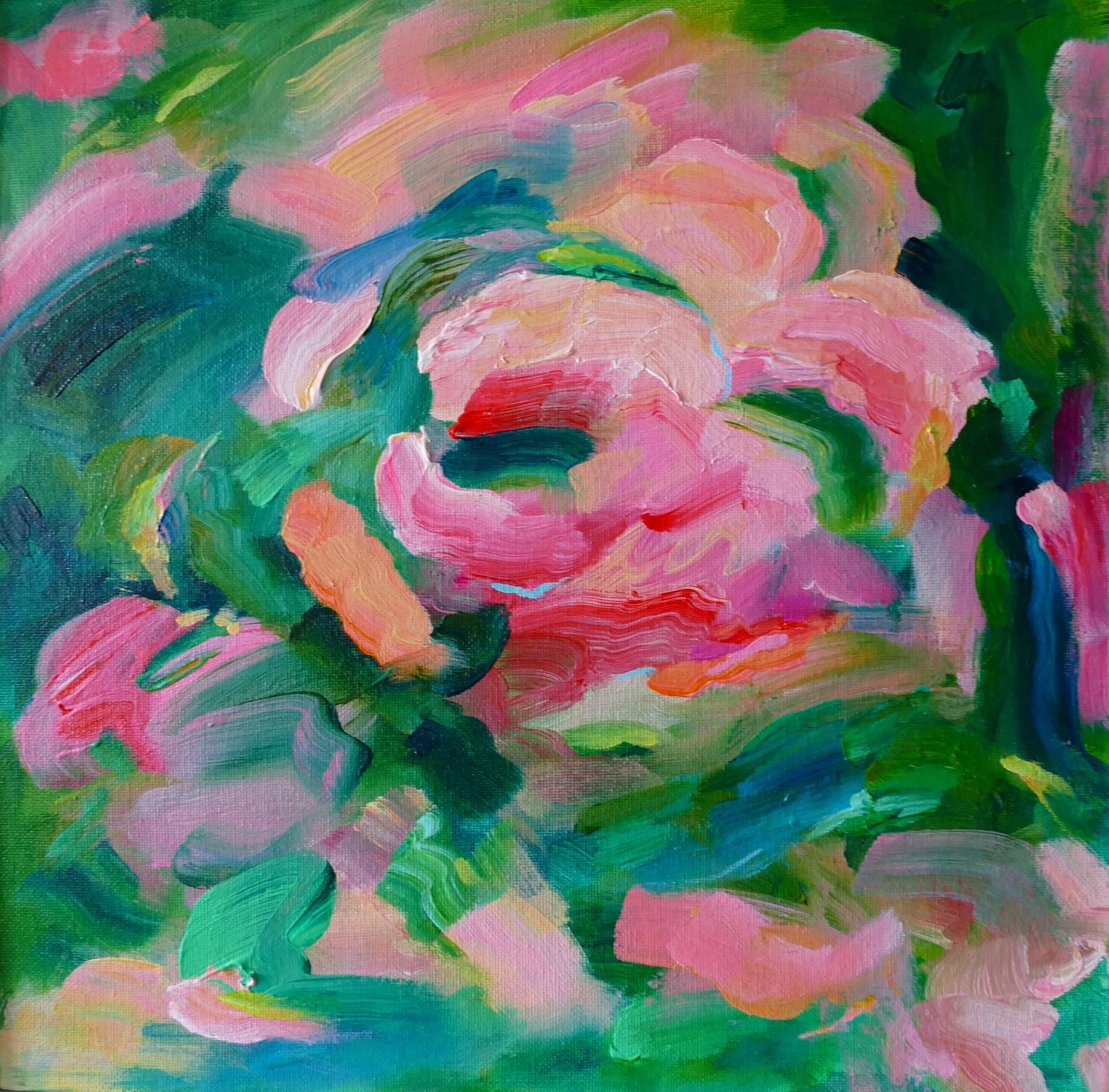 Abstract Painting Cathryn Jeff - Alanna Eakin, eau de rose, peinture abstraite originale de nature morte, art floral