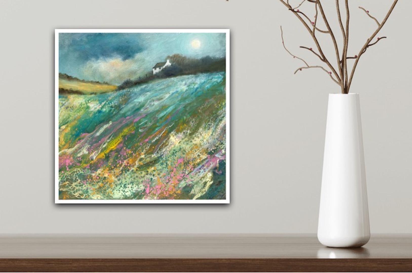 Cathryn Jeff, Pastel Meadow, Original Mixed Media Painting , landscape painting For Sale 6