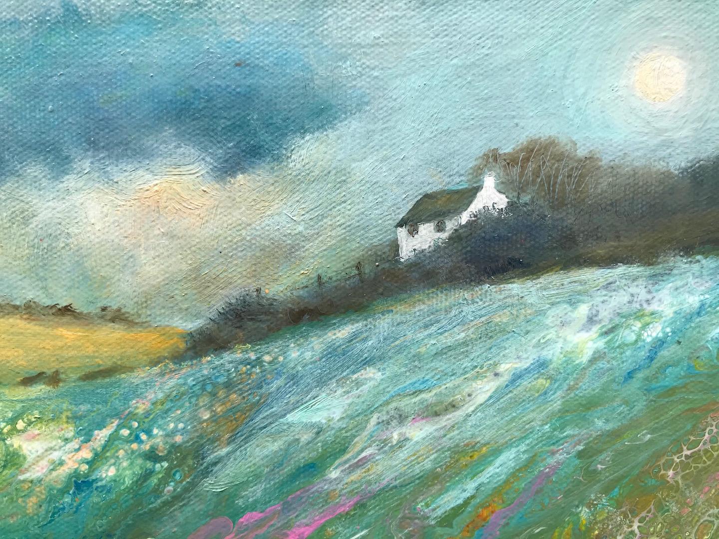 Cathryn Jeff, Pastel Meadow, Original Mixed Media Painting , landscape painting For Sale 4