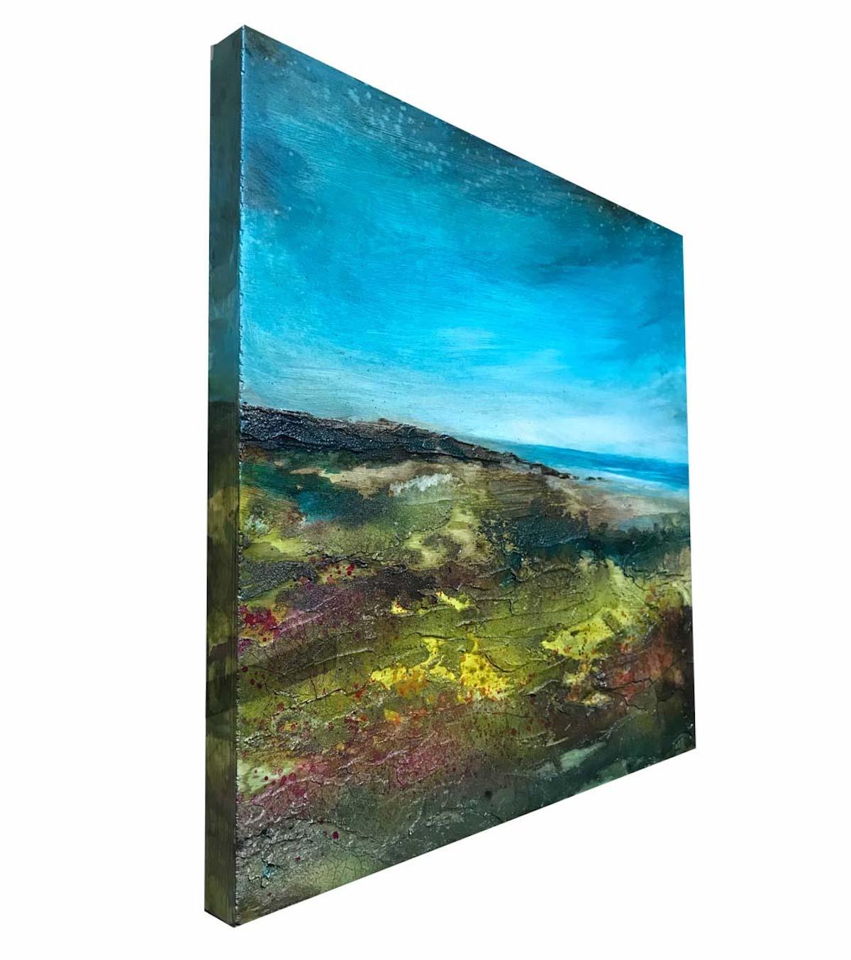 Coastal Viewpoint by Cathryn Jeff [2021]
original and hand signed by the artist 
Mixed Media on Wooden Panel
Image size: H:30 cm x W:30 cm
Complete Size of Unframed Work: H:30 cm x W:30 cm x D:2.2cm
Sold Unframed
Please note that insitu images are