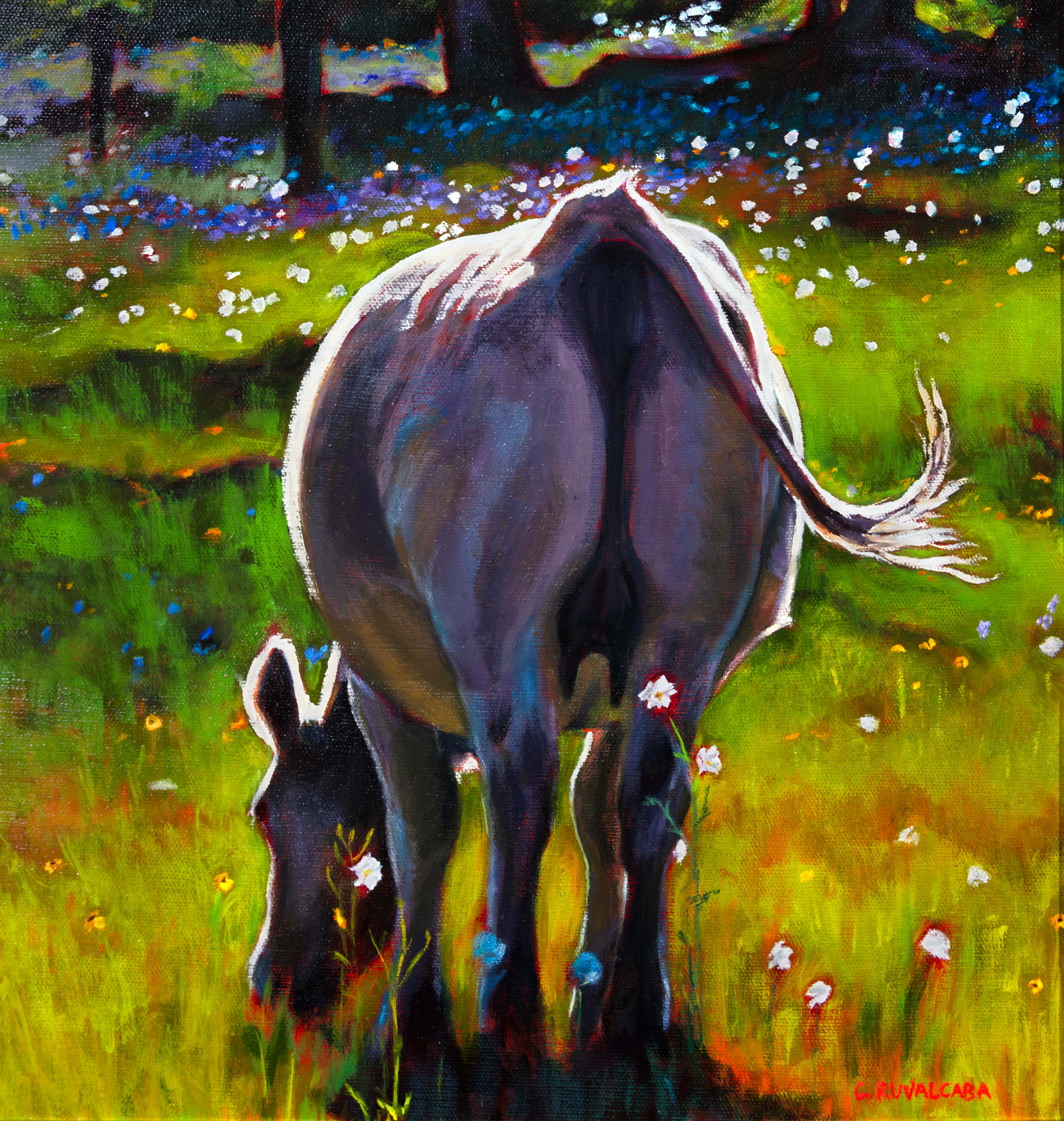 Cathryn Ruvalcaba Animal Painting – Daisy Mae Ölgemälde auf Leinwand, gerahmt, signiert, 21. Jahrhundert