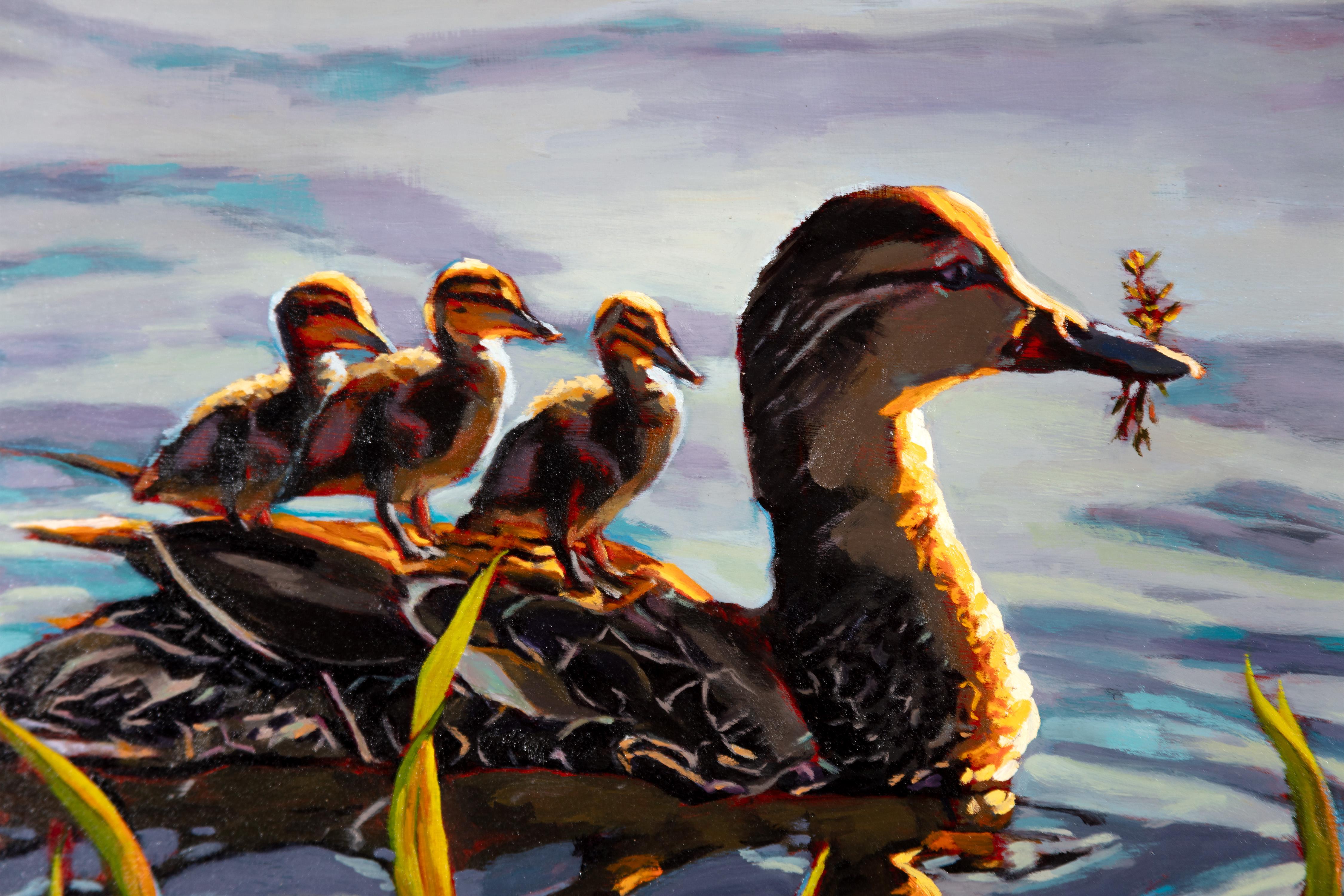 Los patitos pasean gratis por el lago Beaver - Painting Naturalista de Cathryn Ruvalcaba