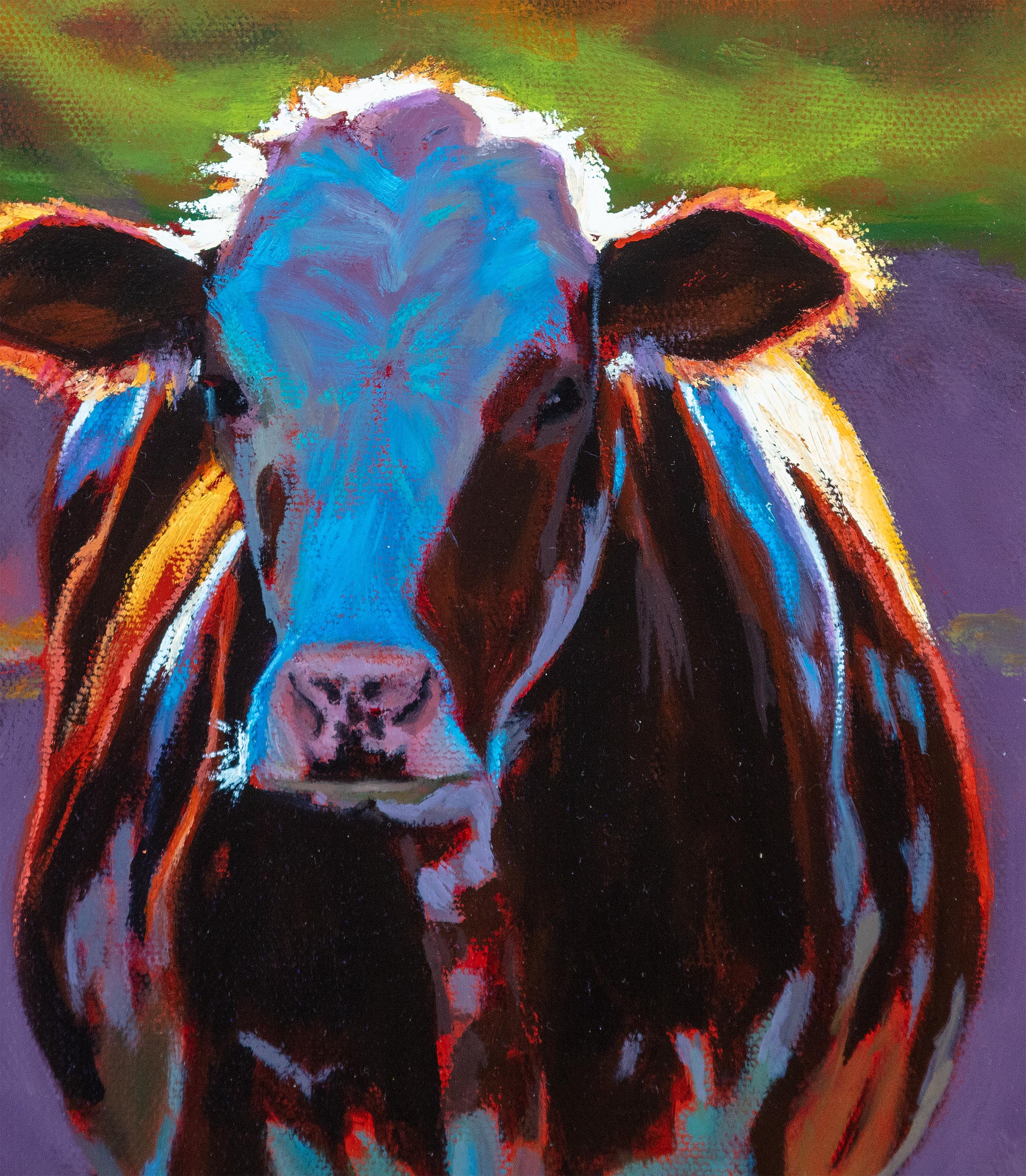 « Sunshine » réalisme haut de gamme, animaux, vaches, ferme, extérieur - Réalisme Painting par Cathryn Ruvalcaba