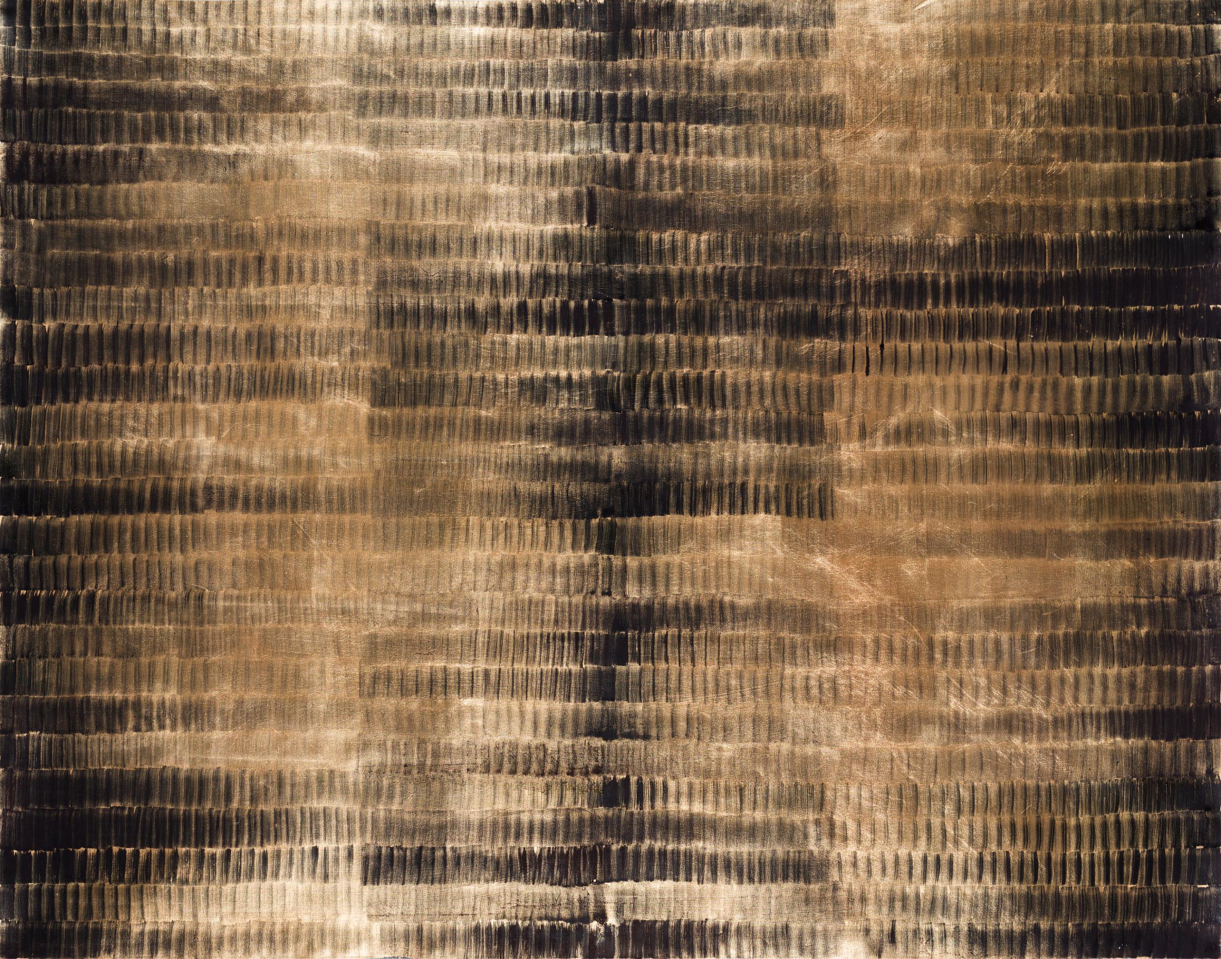 Cathy Abraham Abstract Painting - Liquid gold ghosts in charcoal