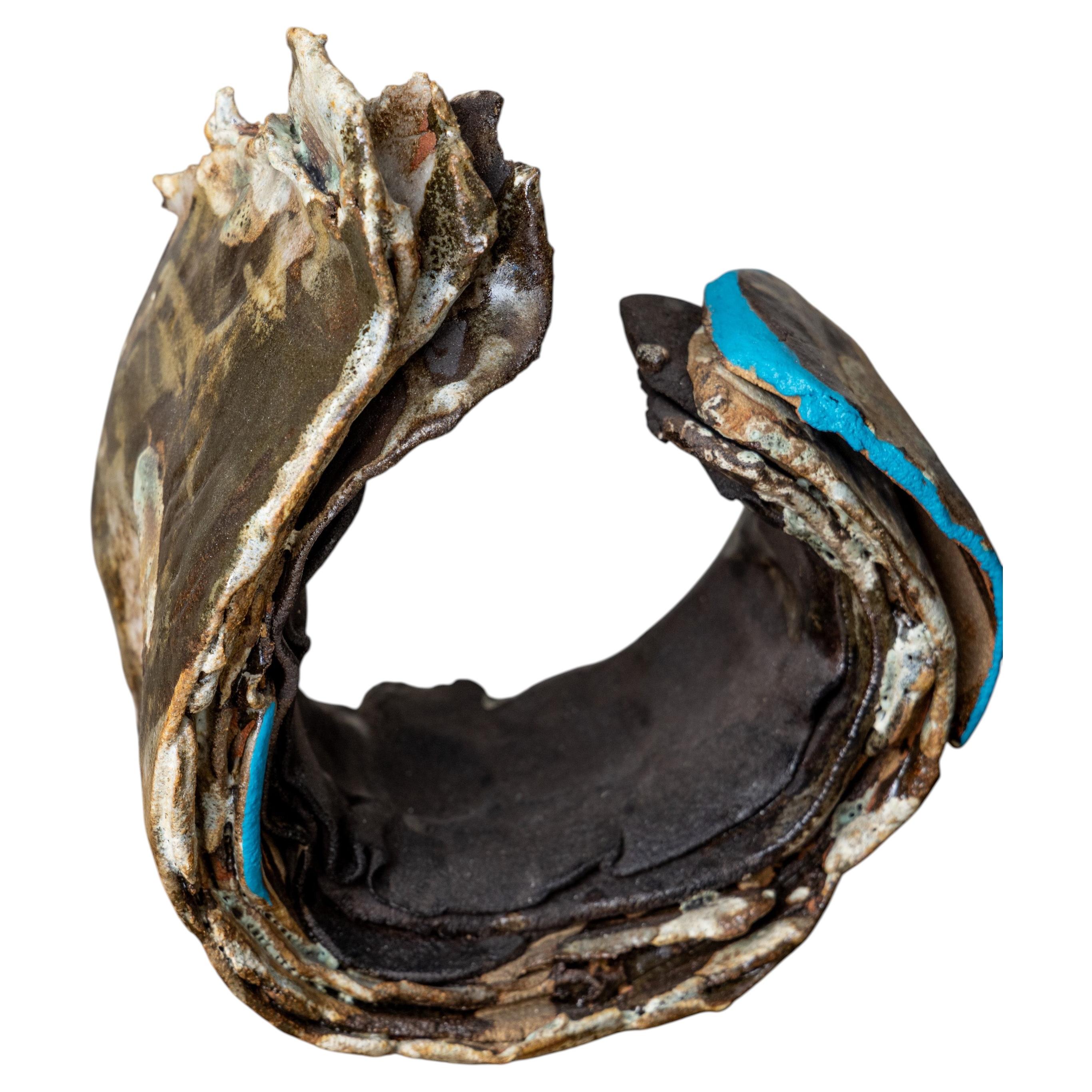 French Sculptural Glazed Terracotta Ceramic Sculpture, Organic Abstract