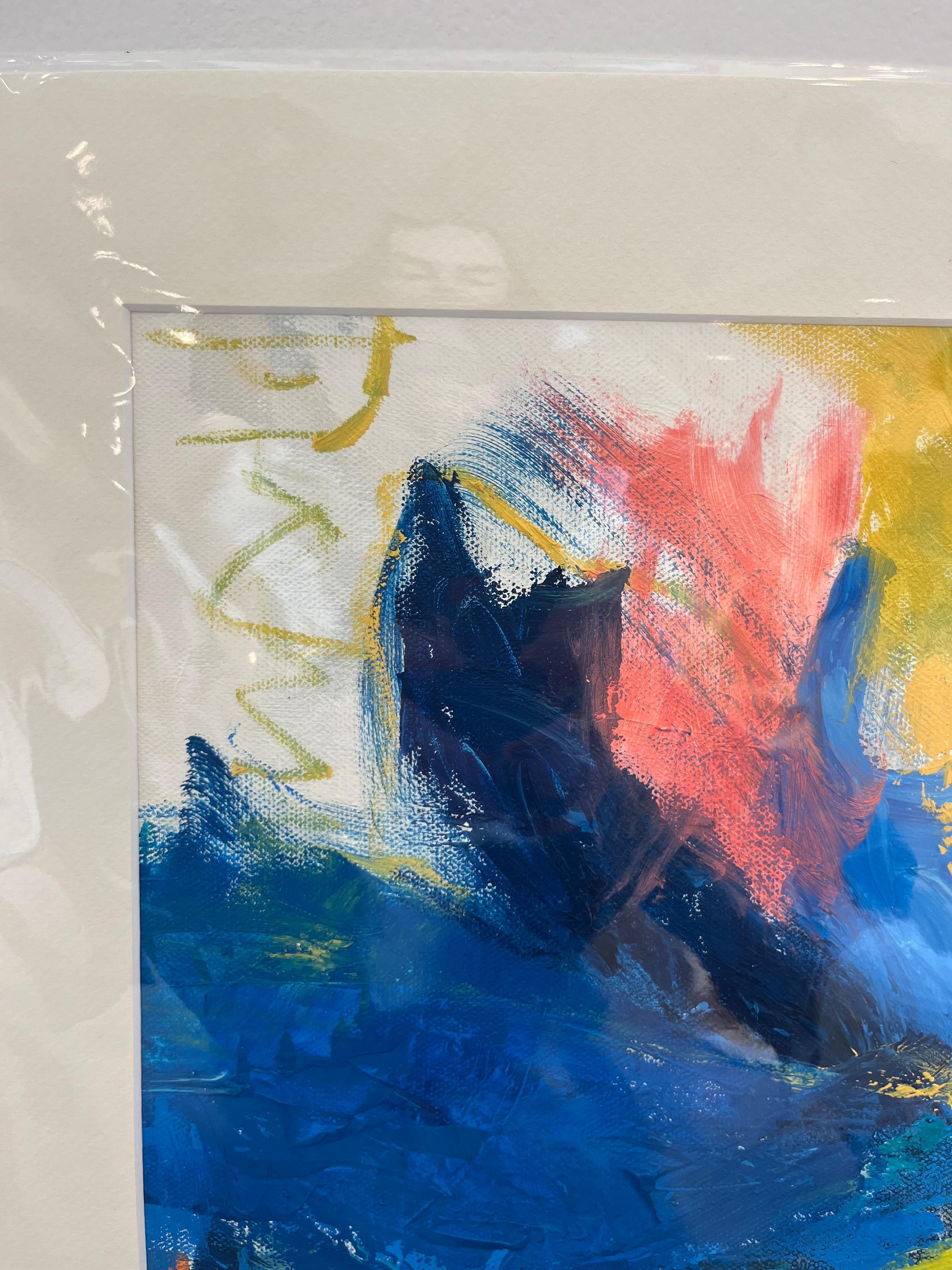 Expression gestuelle « Calligraphy » en bleu, rose, jaune et blanc - Painting de Cathy Bennigson
