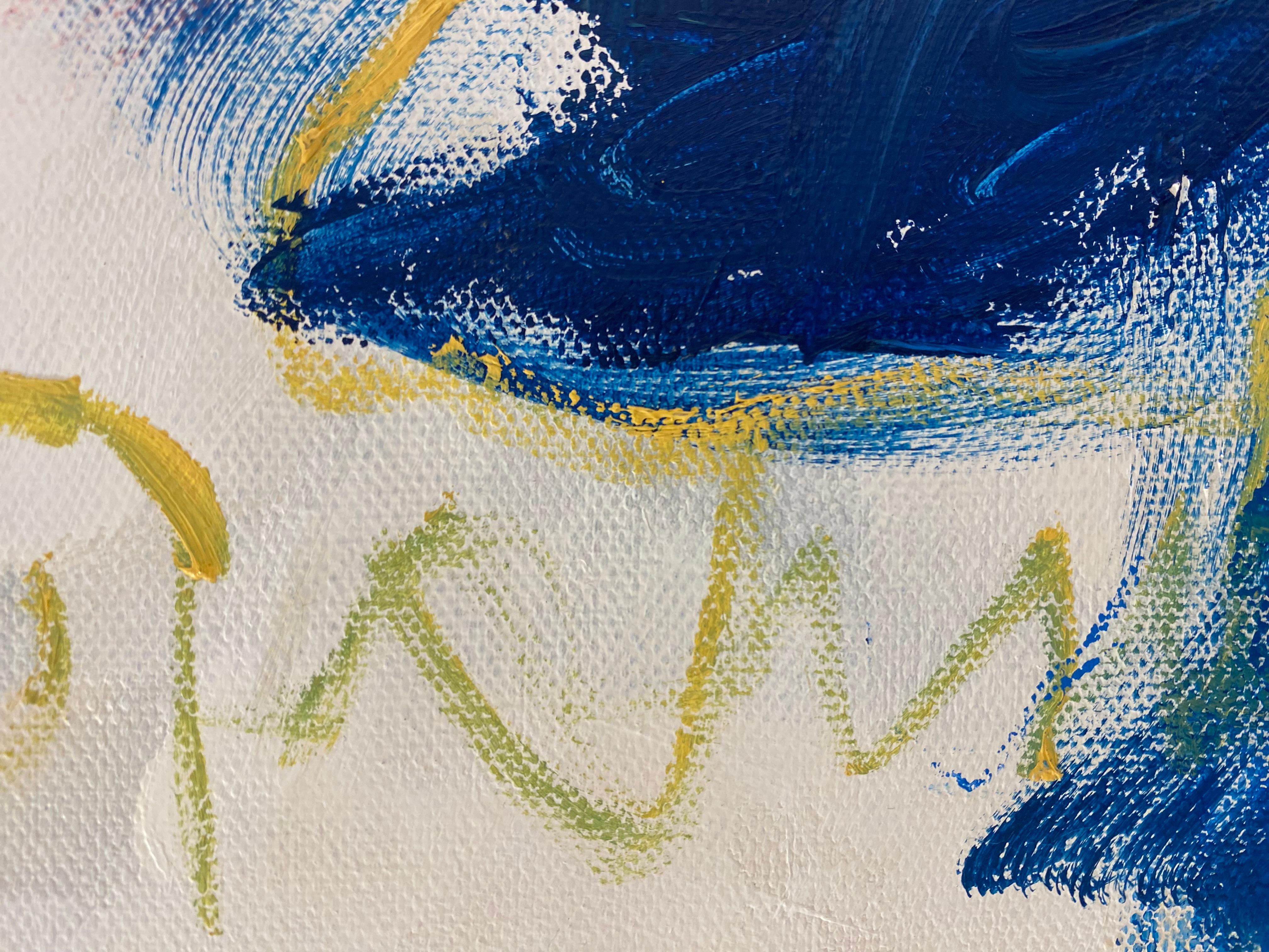 Expression gestuelle « Calligraphy » en bleu, rose, jaune et blanc - Painting de Cathy Bennigson