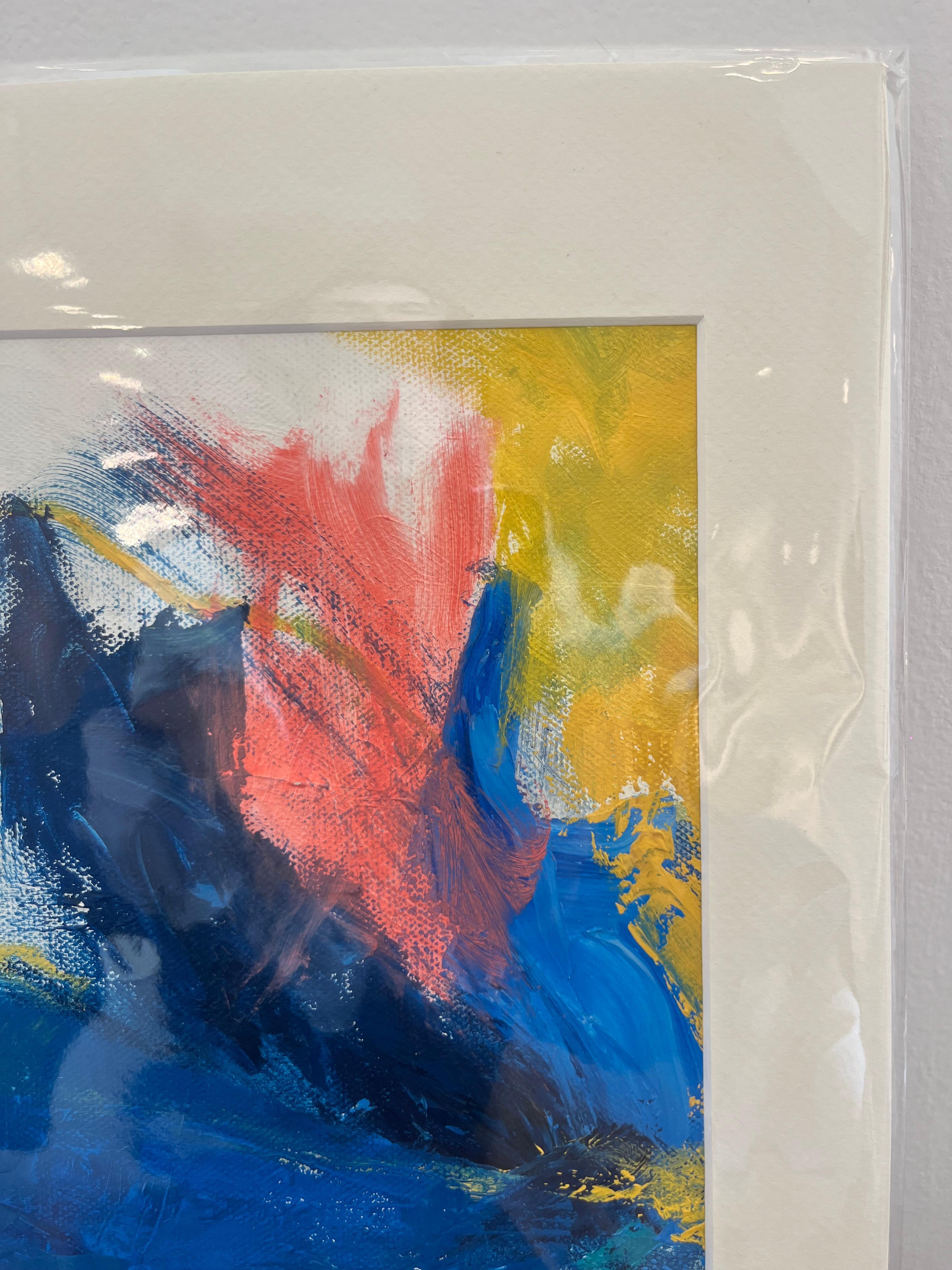 Expression gestuelle « Calligraphy » en bleu, rose, jaune et blanc - Expressionnisme abstrait Painting par Cathy Bennigson