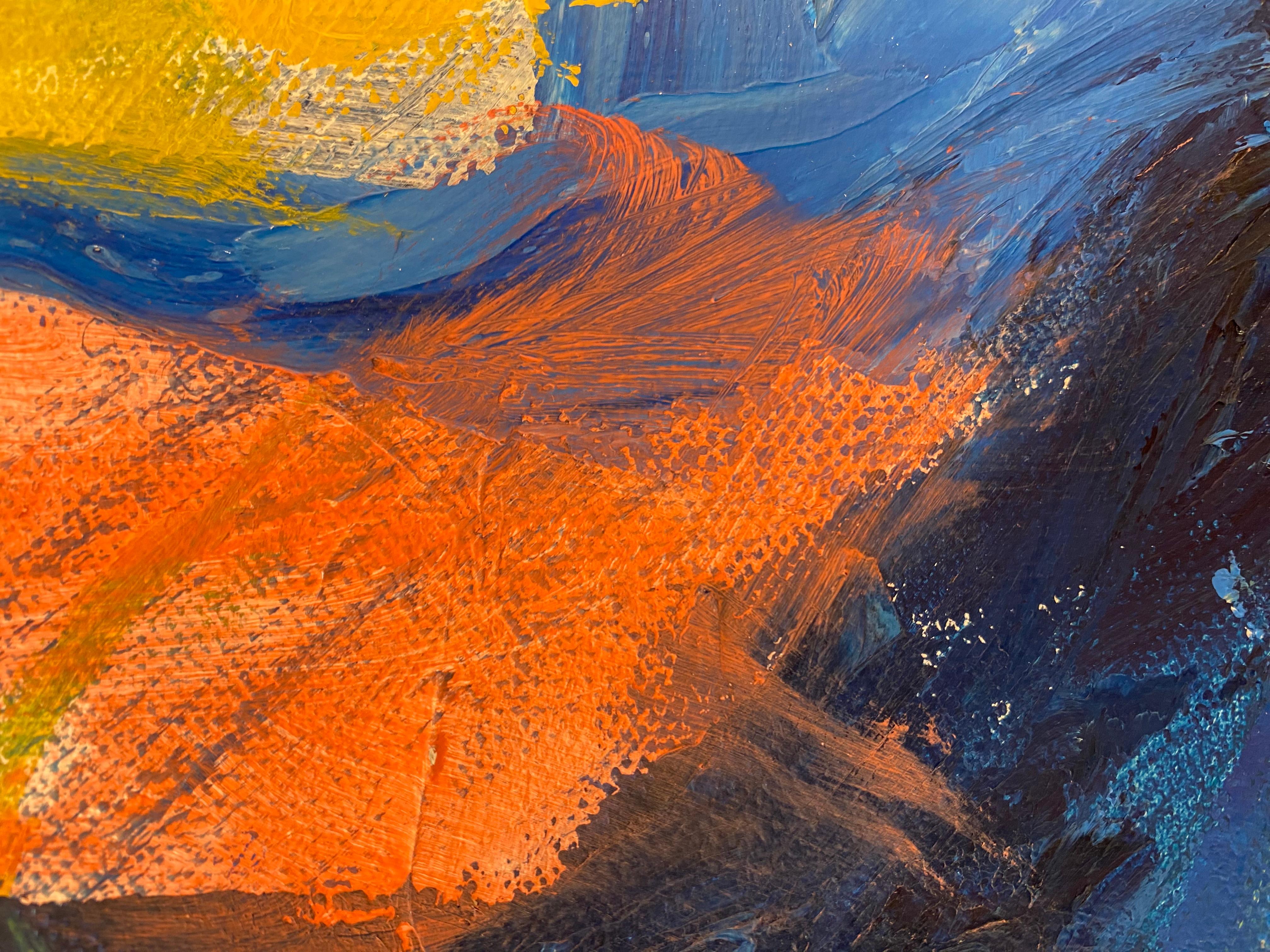 Expression gestuelle « Calligraphy » en bleu, rose, jaune et blanc - Expressionnisme abstrait Painting par Cathy Bennigson