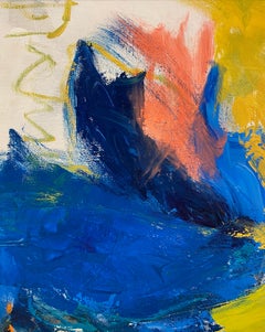 "Kalligraphie" Gestischer Ausdruck in Blau, Rosa, Gelb und Weiß