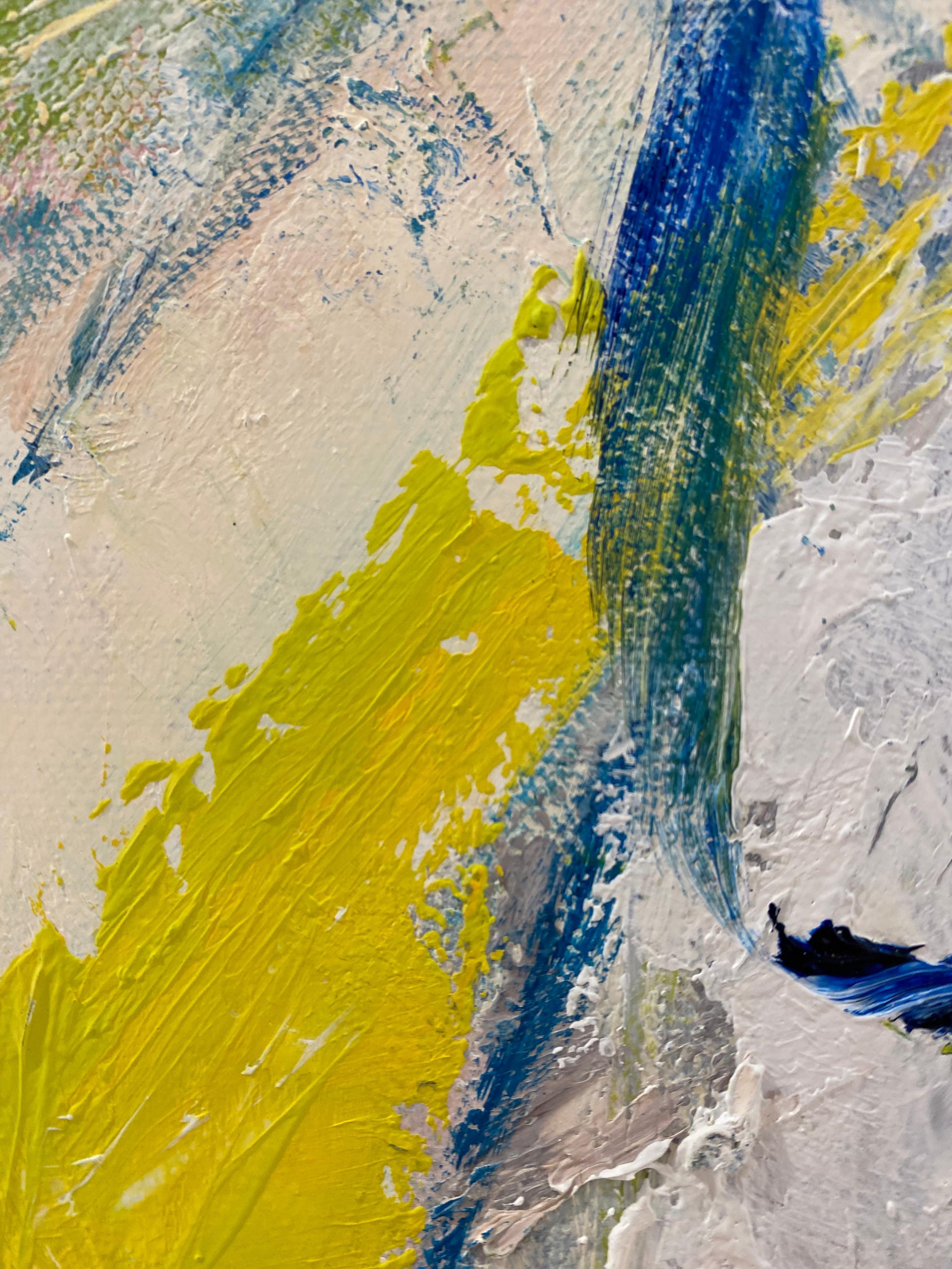 Expression gestuelle « Cartoon Sketch » en jaune, blanc, rouge, bleu et vert - Expressionnisme abstrait Painting par Cathy Bennigson