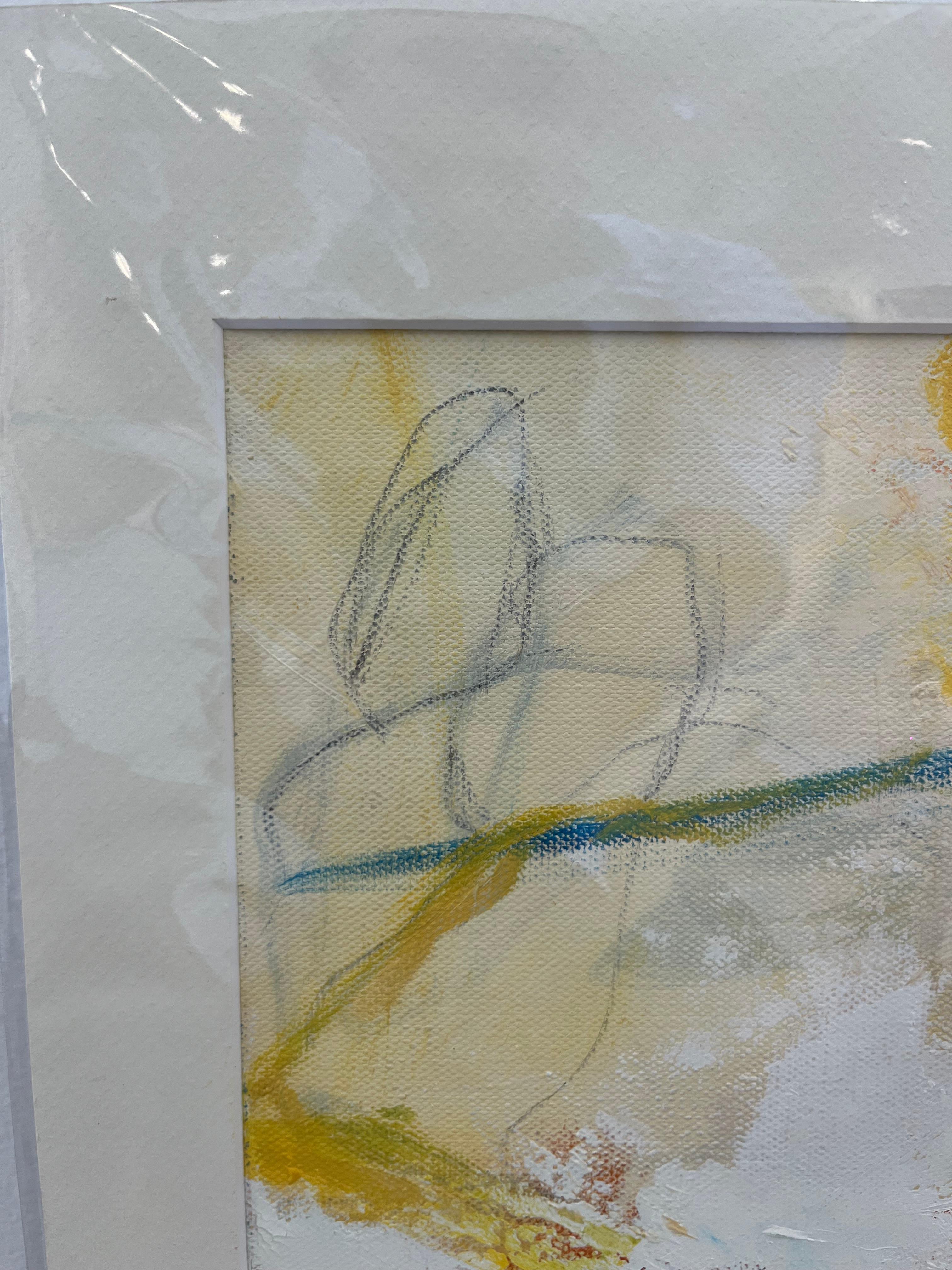 Expression gestuelle «Dividing Line » en jaune, blanc, rouge, bleu et vert - Painting de Cathy Bennigson
