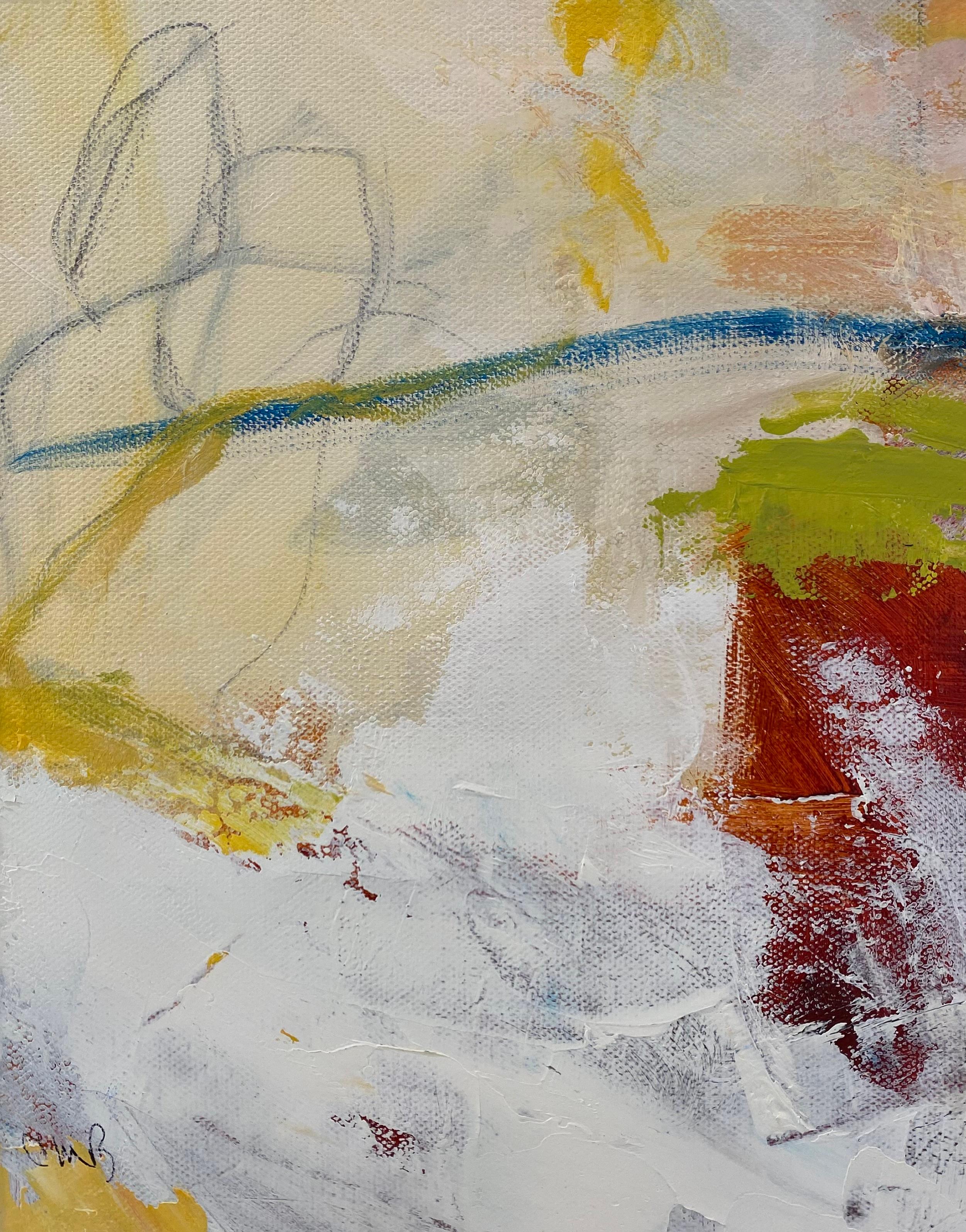 Expression gestuelle «Dividing Line » en jaune, blanc, rouge, bleu et vert