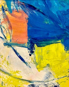 Expression gestuelle « Éléments de géométrie » en bleu, jaune, rose et blanc