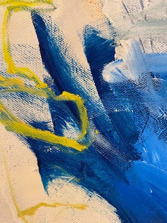"Falling Blues" Gestural Expression in Blue, Teal, Yellow, and White