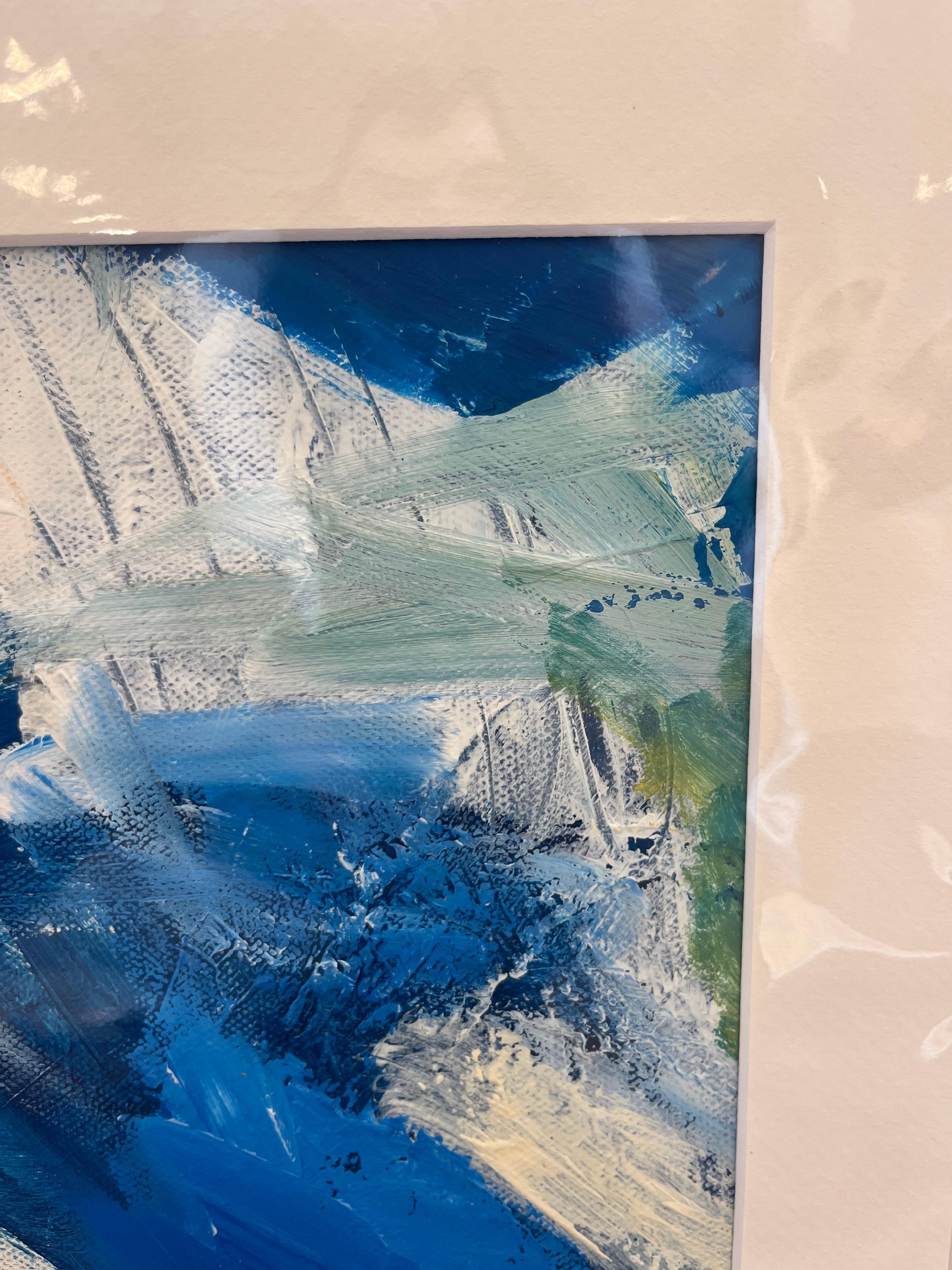 Expression gestuelle « Falling Blues » en bleu, sarcelle, jaune et blanc - Expressionnisme abstrait Painting par Cathy Bennigson