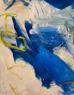 "Falling Blues" Gestischer Ausdruck in Blau, Petrol, Gelb und Weiß