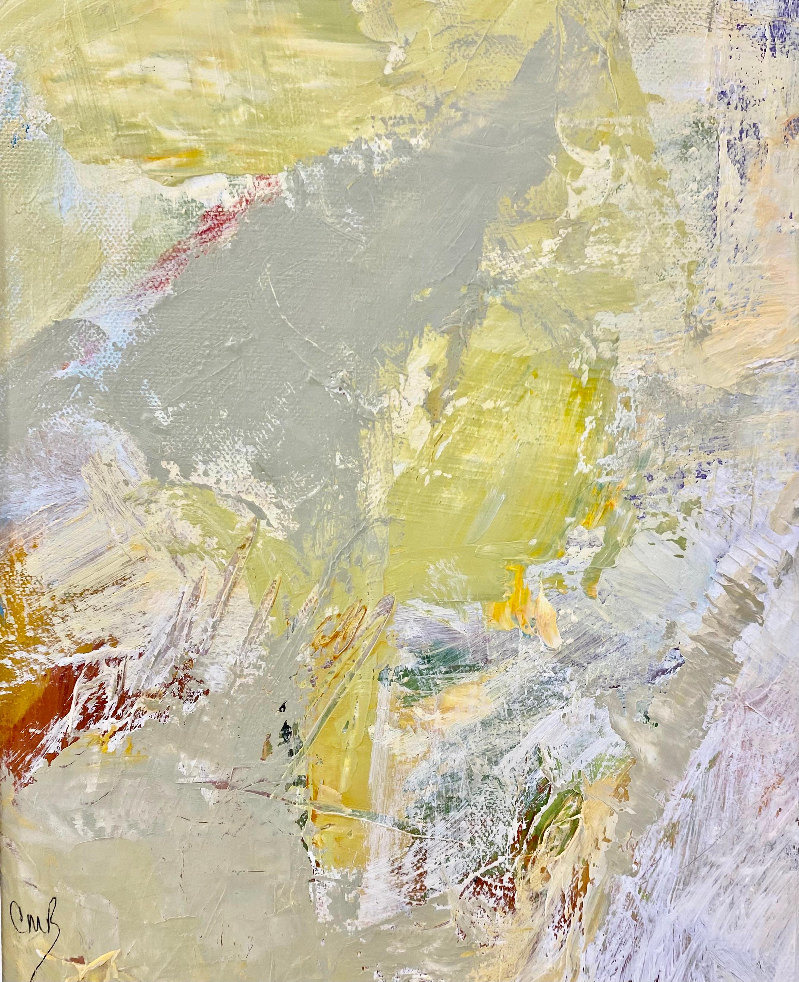 "Meadows" Expression gestuelle en jaune, vert et Brown