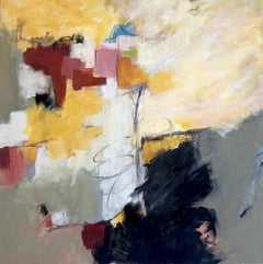 "Fuori dal caos" Ptg espressionista astratto nero/bianco/bordeaux/giallo ocra/blu