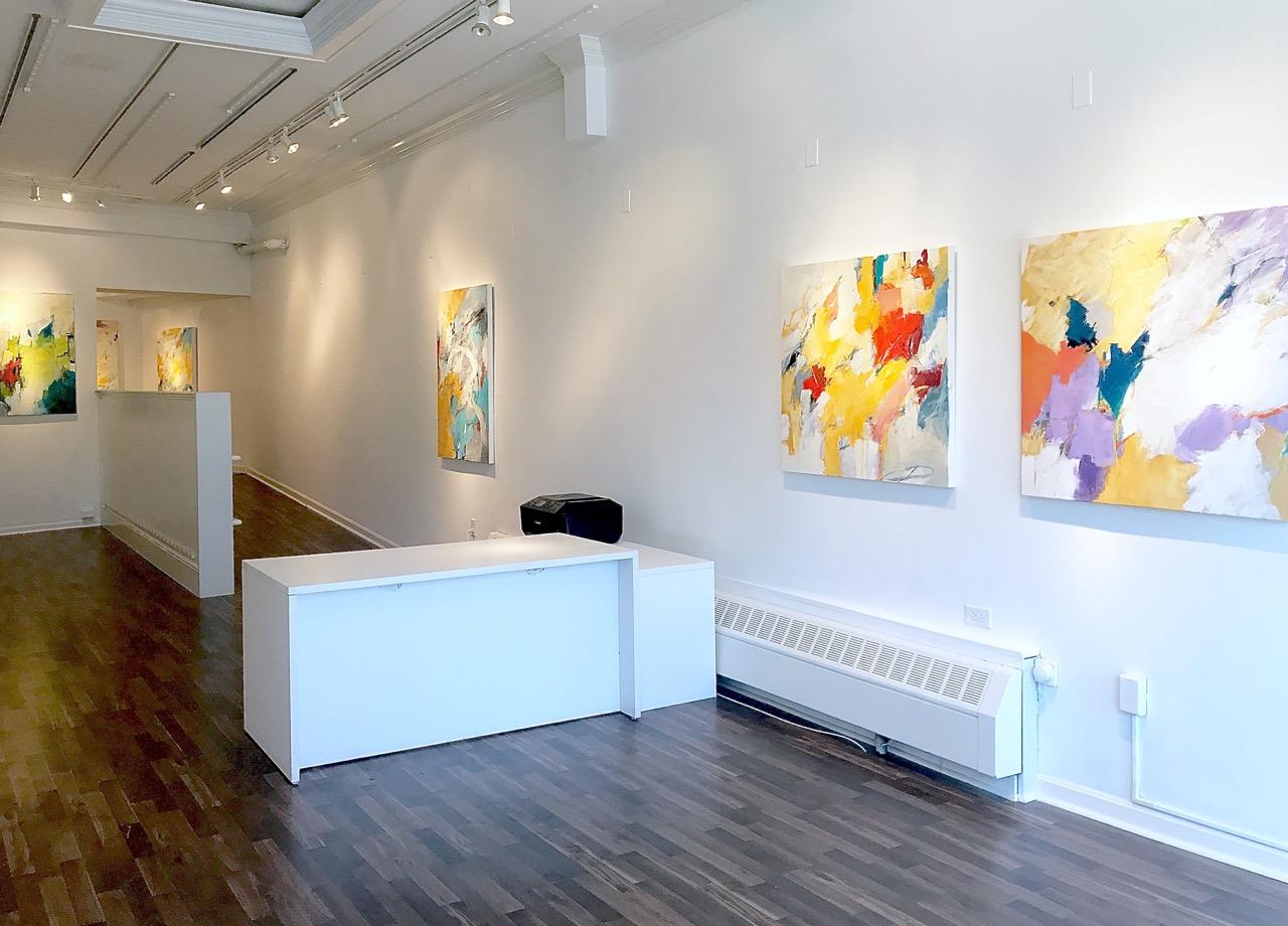 Abstraction expressionniste « Scoggles » en jaune, blanc, bleu, chartreuse et rouge en vente 6