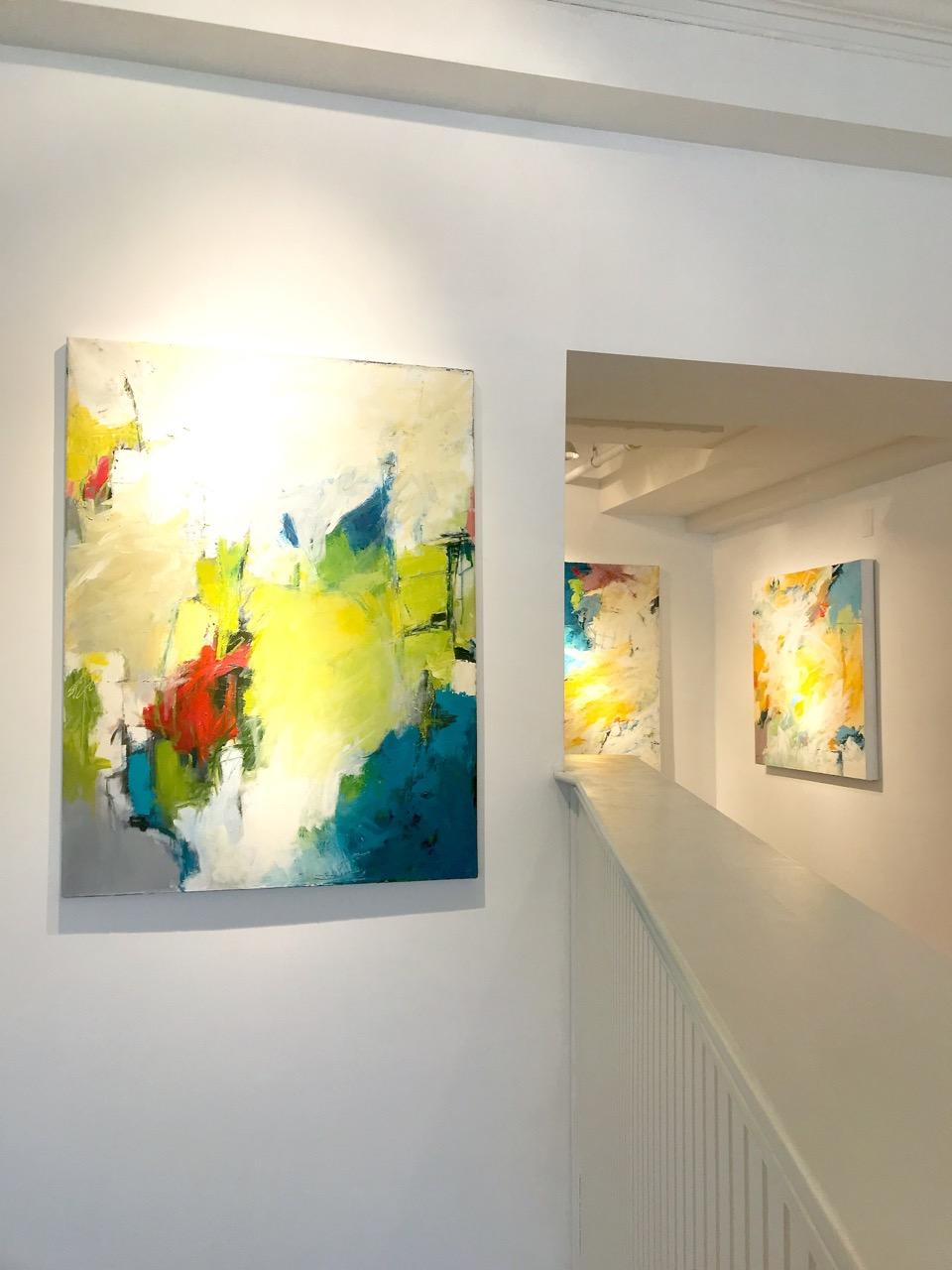 Abstraction expressionniste « Scoggles » en jaune, blanc, bleu, chartreuse et rouge en vente 7