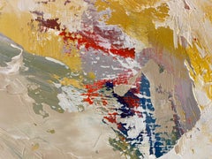 "Swirls II" Gestural Expression in White, Yellow, Beige, Blue, and Red