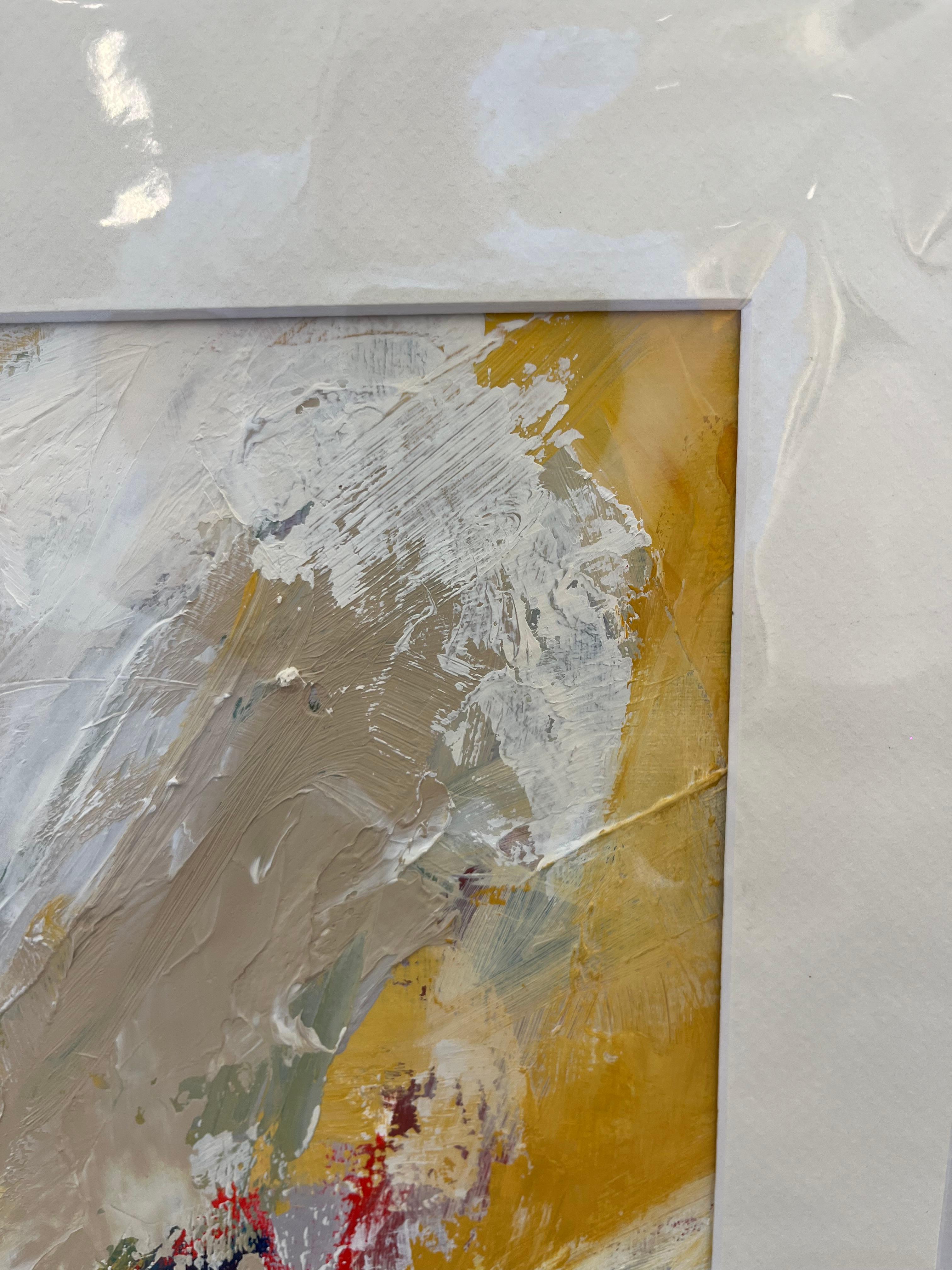 Expression gestuelle « Swirls II » en blanc, jaune, beige, bleu et rouge - Gris Abstract Painting par Cathy Bennigson