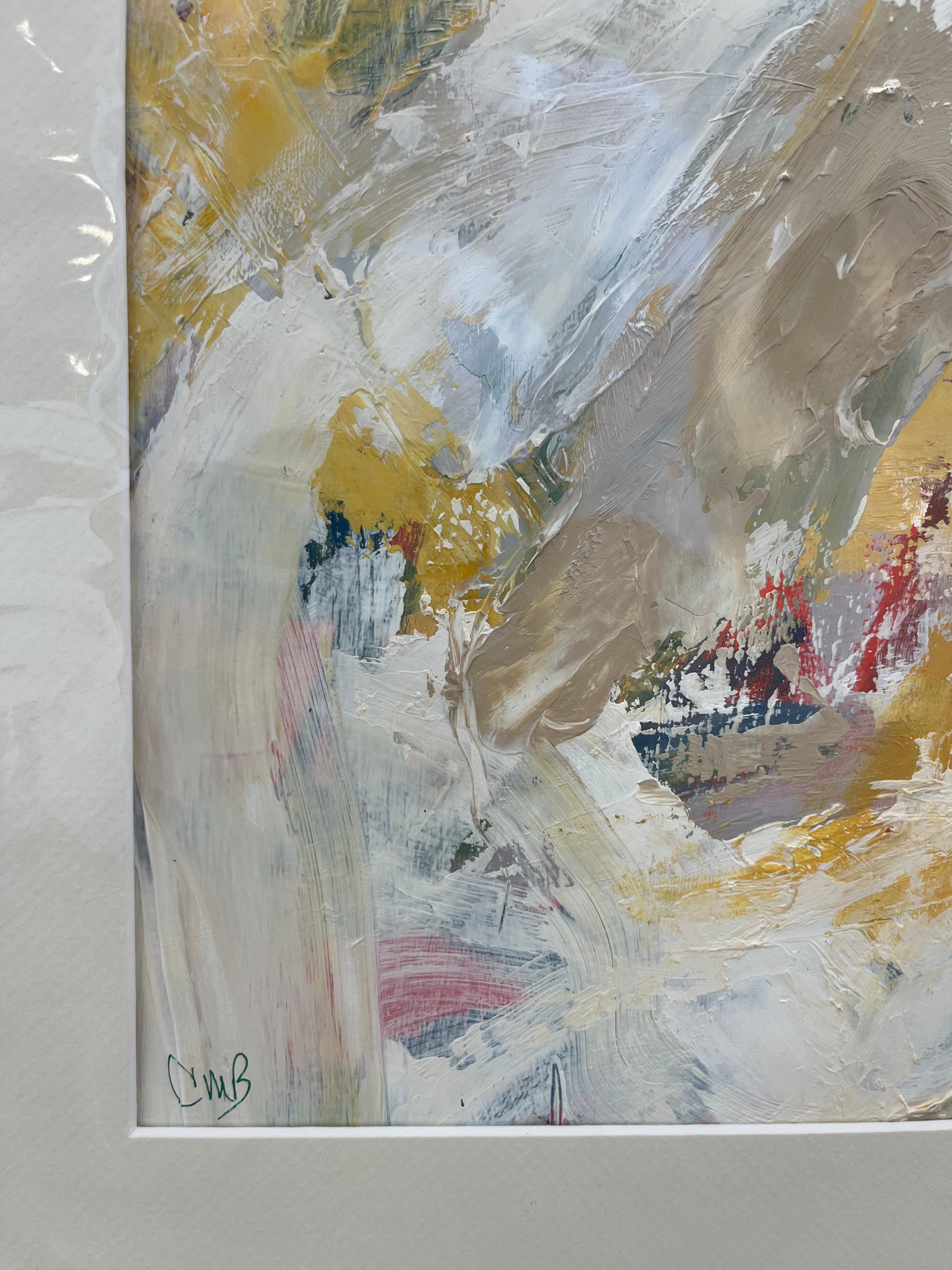 Expression gestuelle « Swirls II » en blanc, jaune, beige, bleu et rouge en vente 1