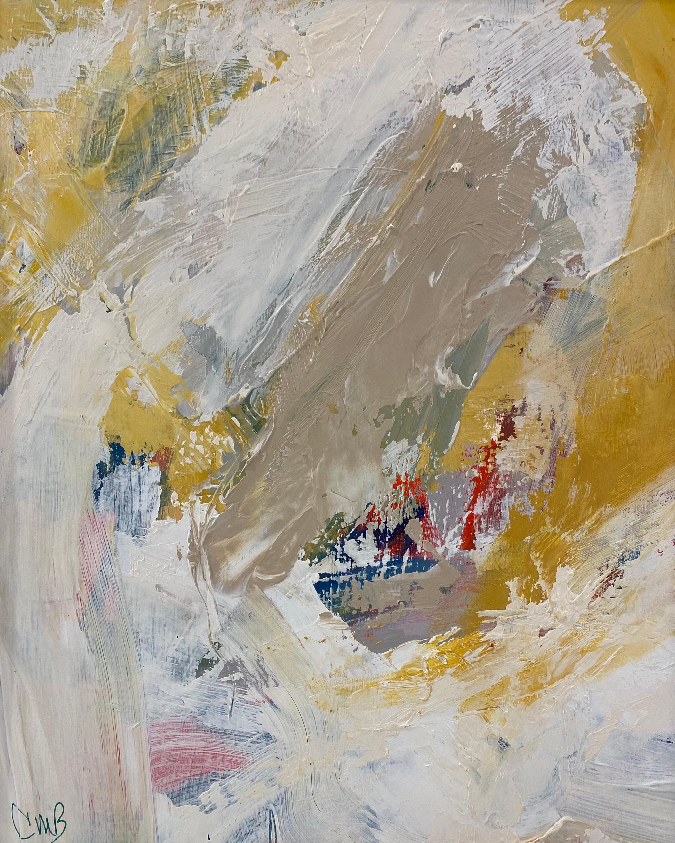 Expression gestuelle « Swirls II » en blanc, jaune, beige, bleu et rouge