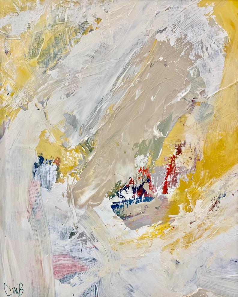 Expression gestuelle « Swirls II » en blanc, jaune, beige, bleu et rouge