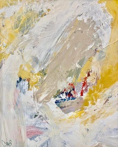 Expression gestuelle « Swirls II » en blanc, jaune, beige, bleu et rouge