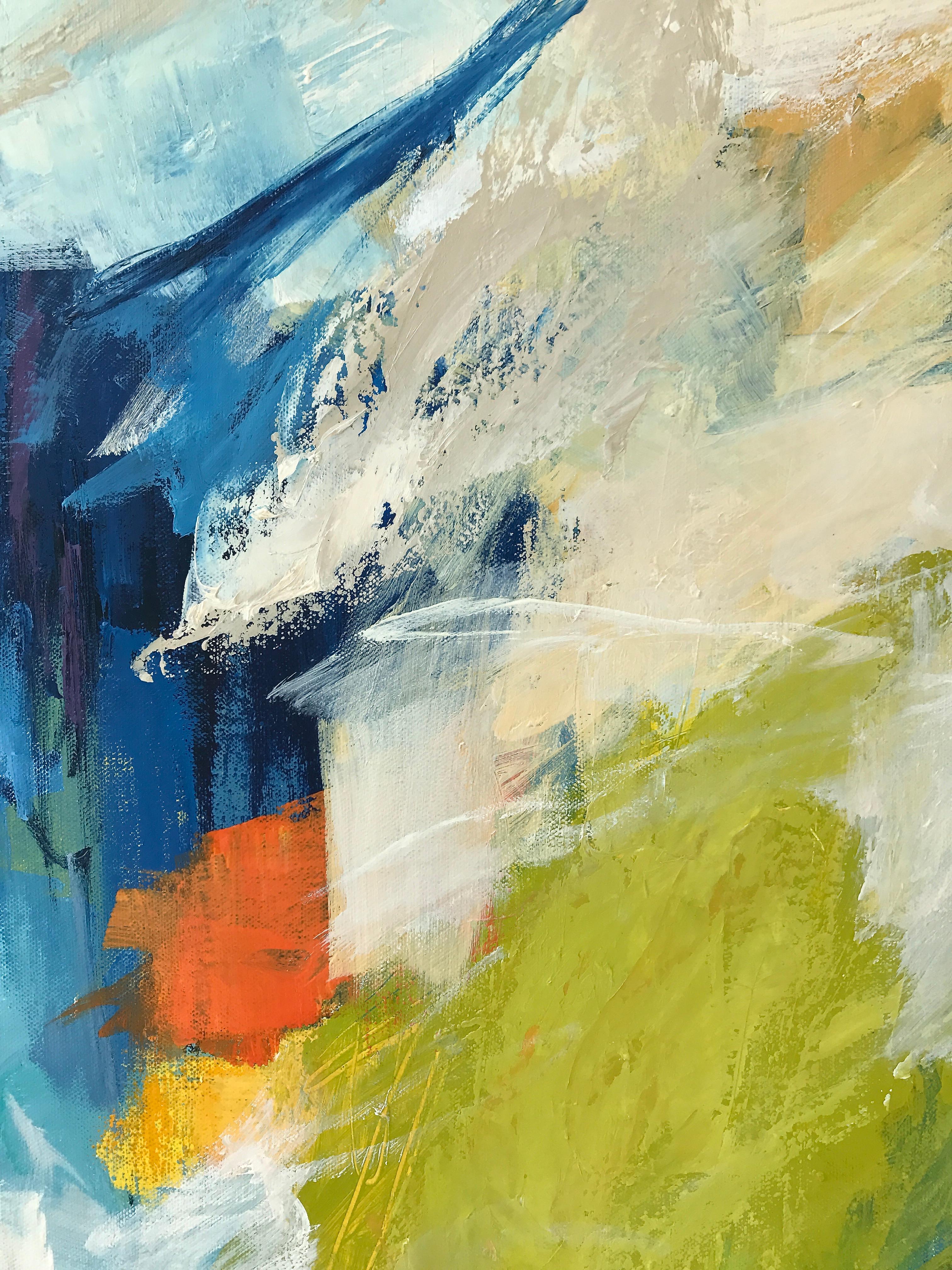 « Trois violets »  Abstraction blanche, jaune, violette, bleue, chartreuse, orange - Abstrait Painting par Cathy Bennigson