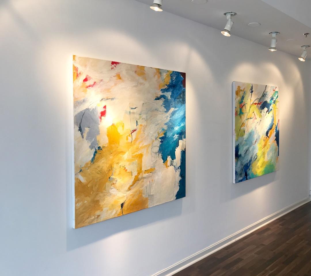 « Trois violets »  Abstraction blanche, jaune, violette, bleue, chartreuse, orange en vente 3