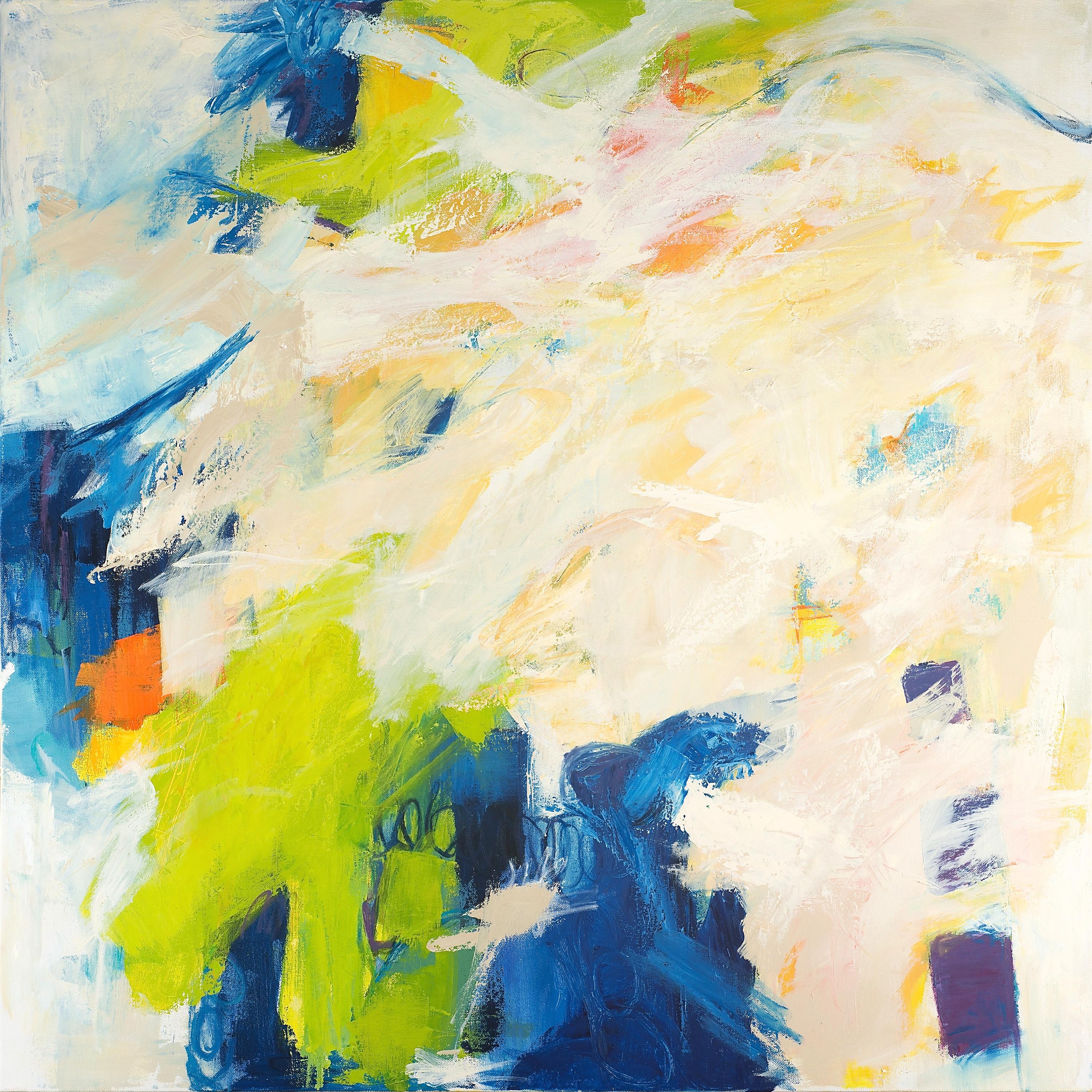 Abstract Painting Cathy Bennigson - « Trois violets »  Abstraction blanche, jaune, violette, bleue, chartreuse, orange