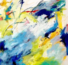 "T e O"  Ptg. espressionista di grandi dimensioni dai colori vivaci in blu/cartora/rosso