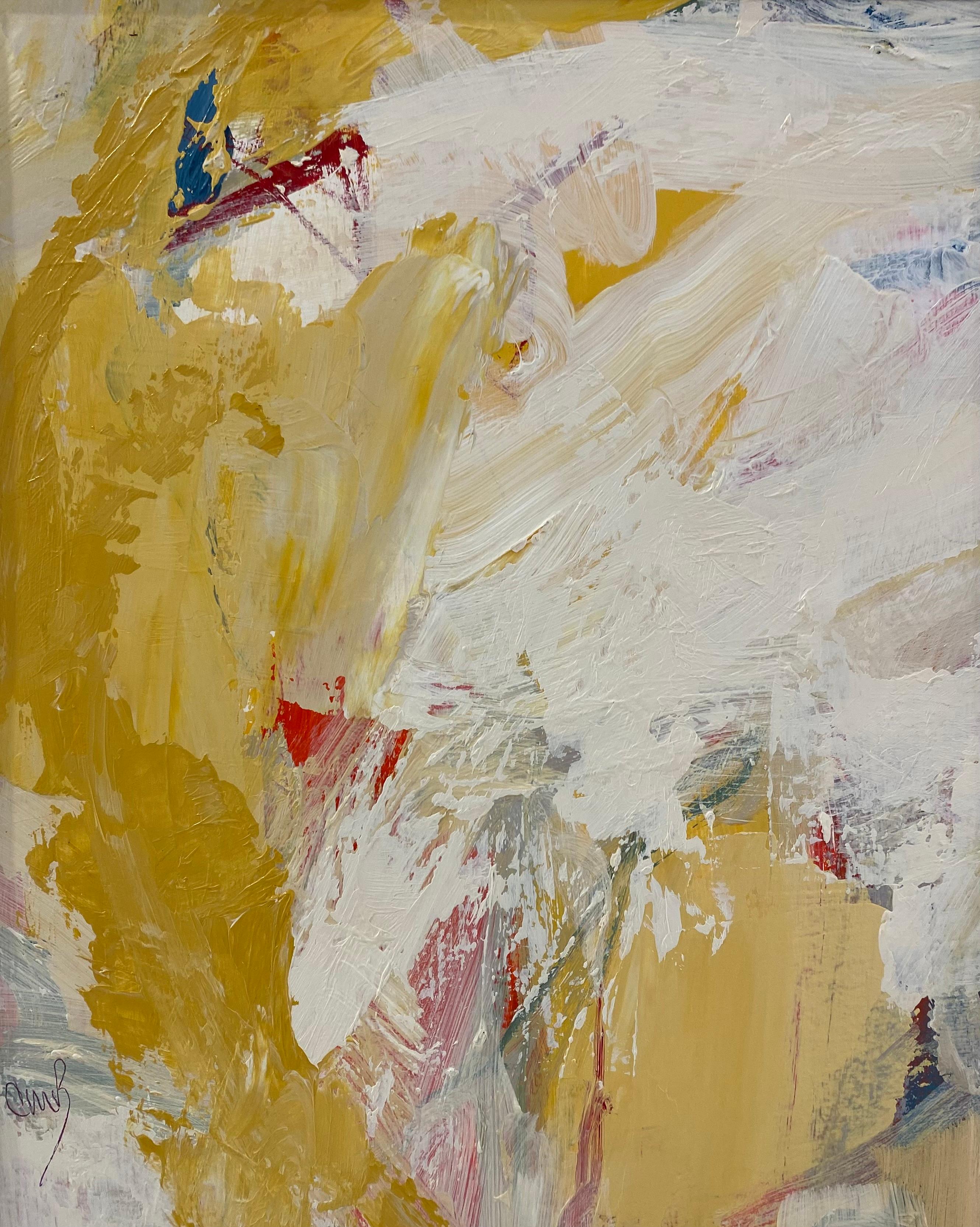 Expression gestuelle « Upstream » en jaune, blanc et rouge