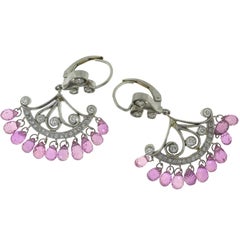 Cathy Carmendy Diamond Pink and Sapphire in Platinum and Gold Dangle Earrings