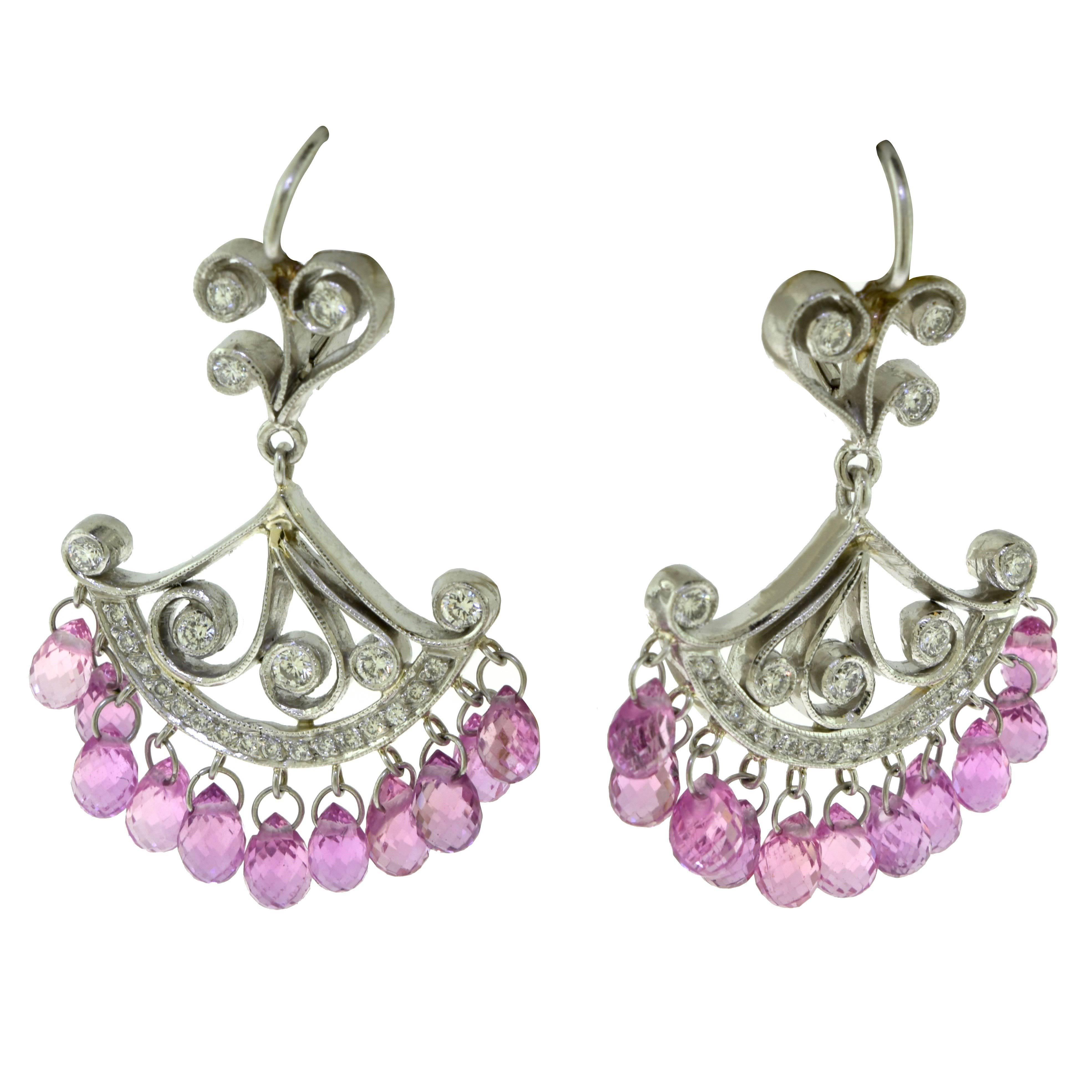 Cathy Carmendy Diamond Pink and Sapphire in Platinum and Gold Dangle Earrings For Sale