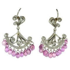 Cathy Carmendy Diamond Pink and Sapphire in Platinum and Gold Dangle Earrings