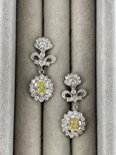 Cathy Carmendy Antique Style Fancy Yellow Oval Diamond Earrings with Bow Detail