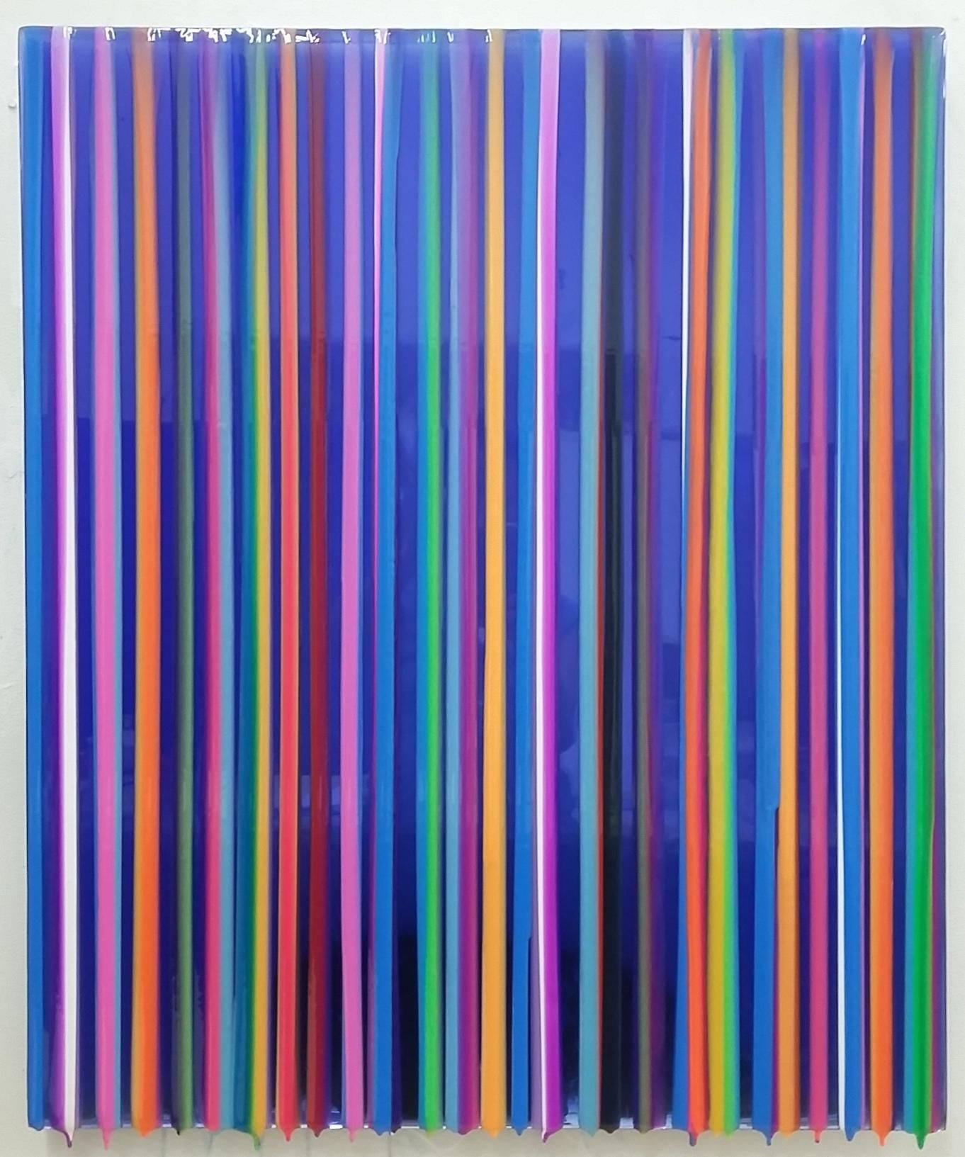 Cathy Choi Abstract Painting - S1903 glossy multi colored striped painting