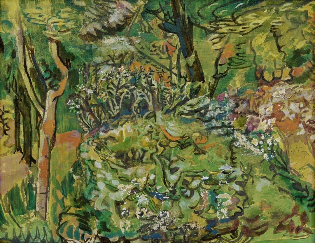 Camino del Parque Forestal, Pintura Figurativa Contemporánea Abstracta de Paisaje - Painting de Cathy Diamond