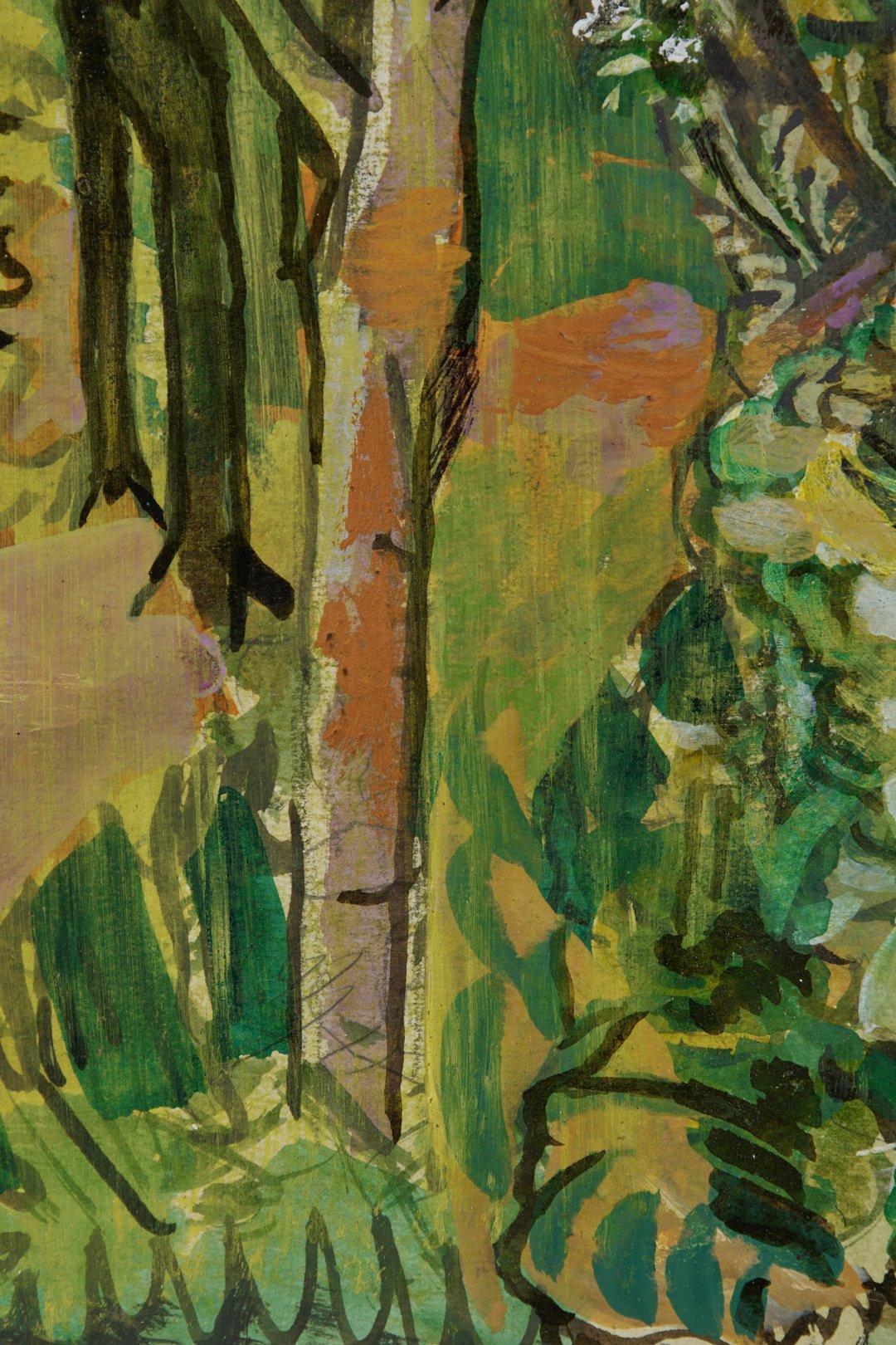 Camino del Parque Forestal, Pintura Figurativa Contemporánea Abstracta de Paisaje - Figurative Painting Marrón de Cathy Diamond