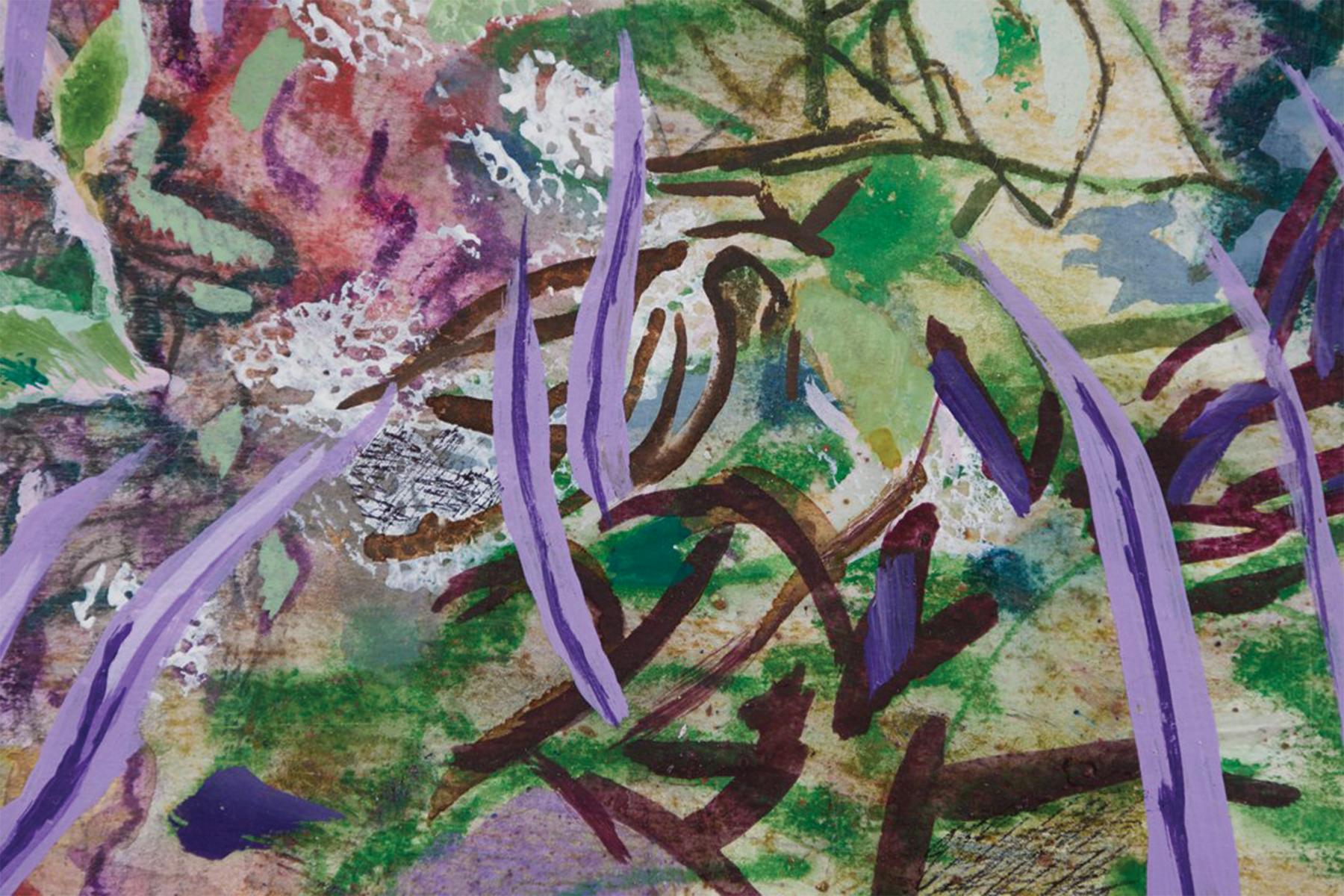 Rain Garden II, paysage abstrait figuratif contemporain, artiste new-yorkais - Gris Landscape Painting par Cathy Diamond