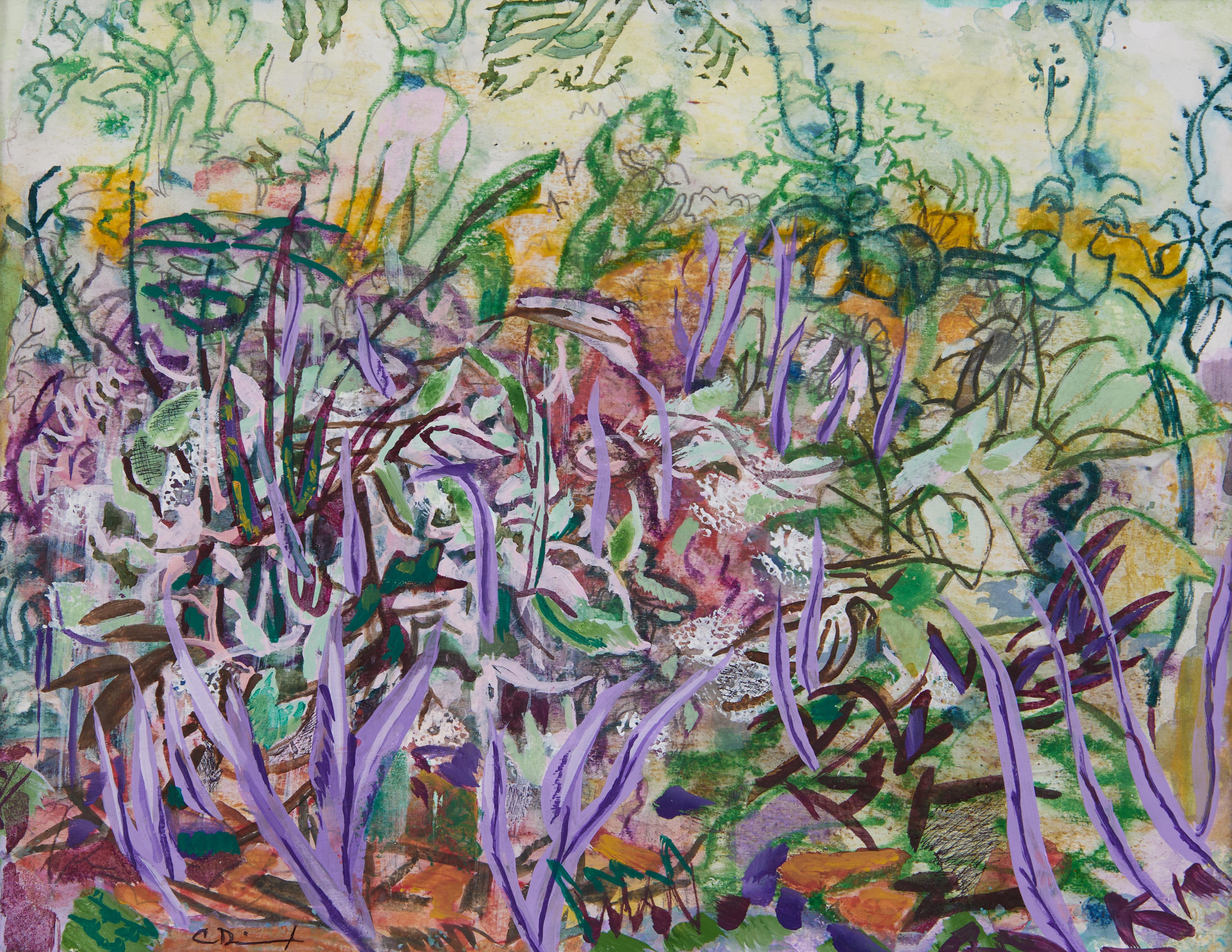 Landscape Painting di Cathy Diamond - Rain Garden II, Paesaggio astratto figurativo contemporaneo, Artista di New York