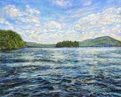 Cathy Diefendorf:: "Une journée parfaite au lac George":: peinture à l'huile de montagne 24x30