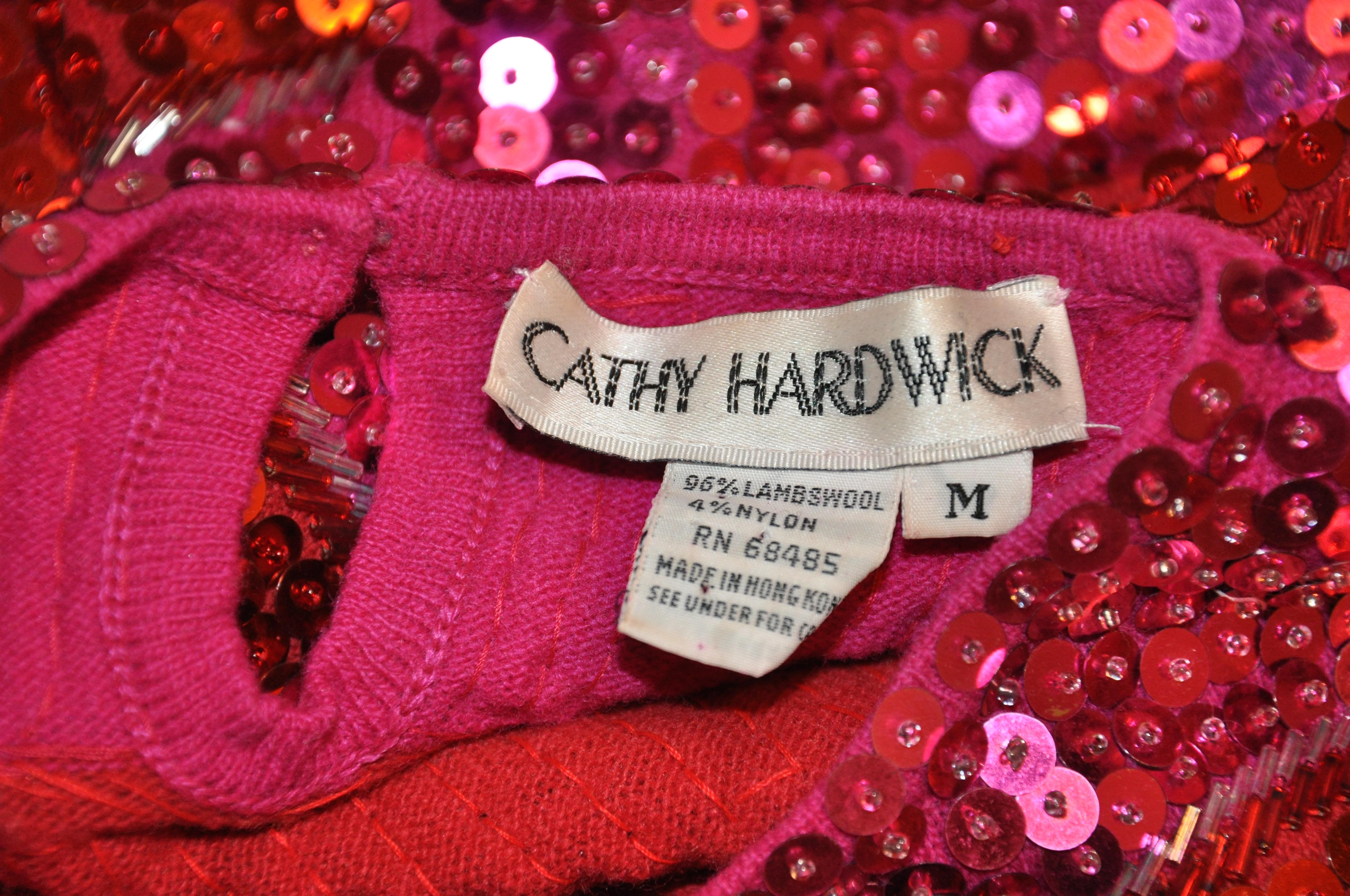 Cathy Hardwick Eye-Popping Fuchsia & Red Sequin Sweater For Sale 1